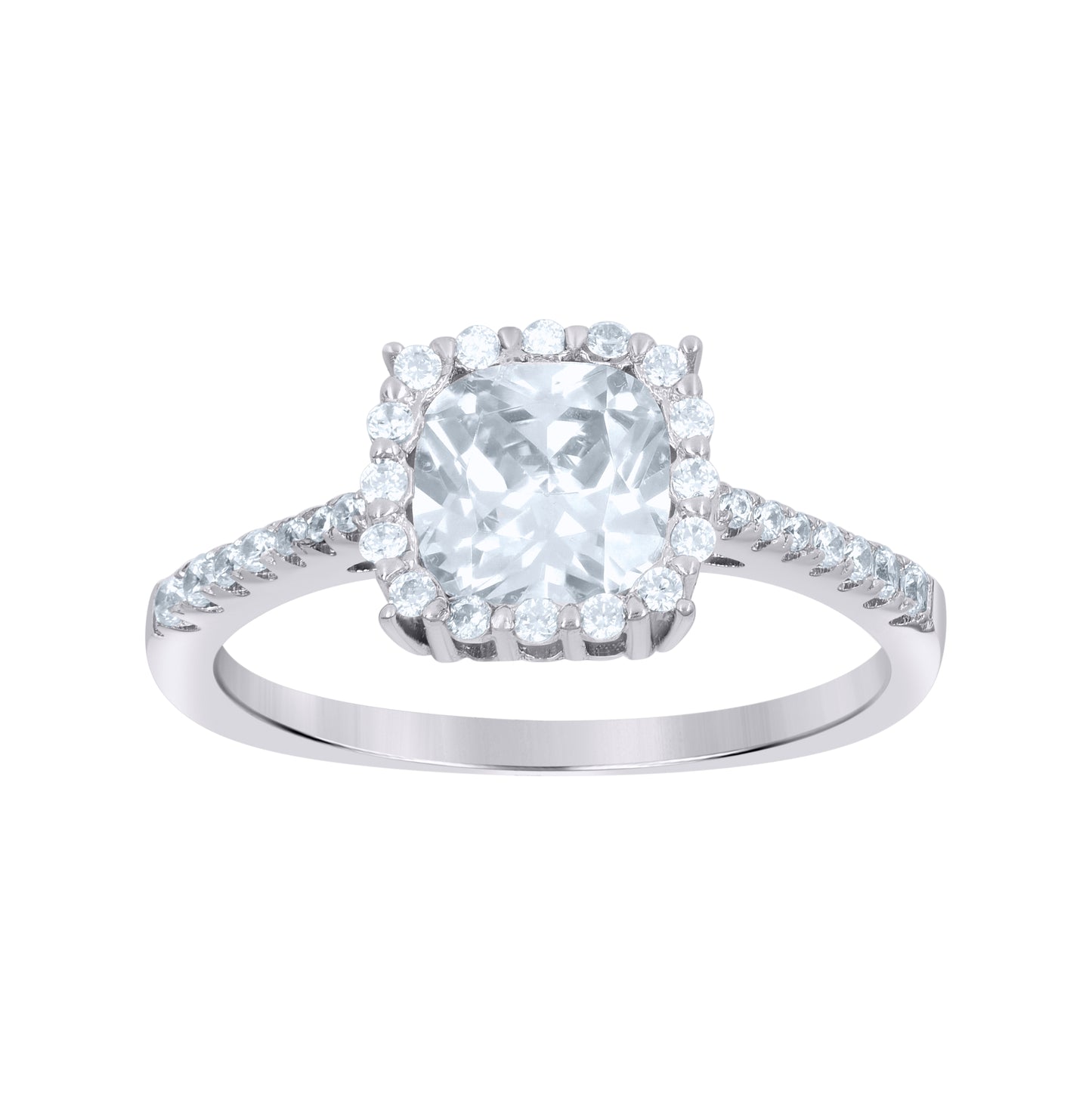 Sterling Silver Womens Cushion-Cut Round Cubic-Zirconia Square Head Fashion Bridal Anniversary Wedding Engagement Band Ring