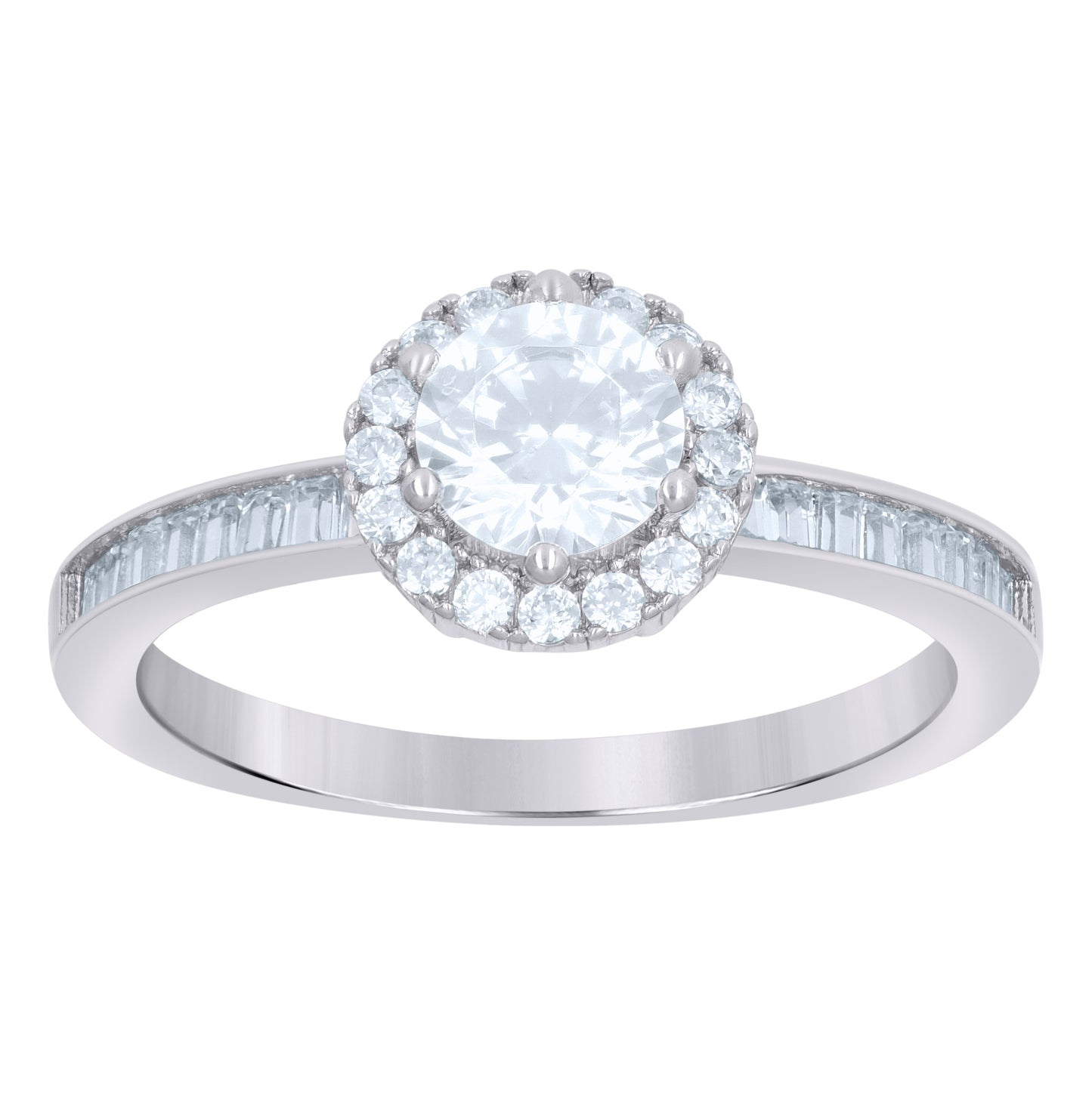 Sterling Silver Women's Baguette Round Cubic-Zirconia Fashion Bridal Anniversary Wedding Engagement Band Ring