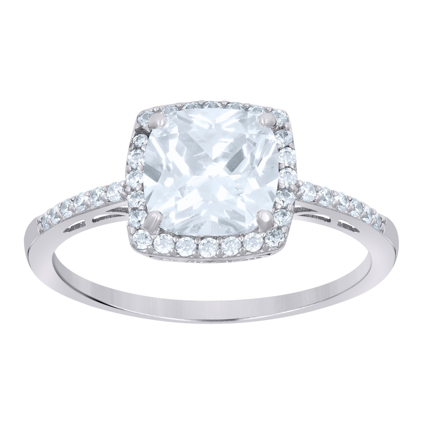 Sterling Silver Women's Cushion-Cut Round Cubic-Zirconia Square Head Fashion Bridal Anniversary Wedding Engagement Band Ring
