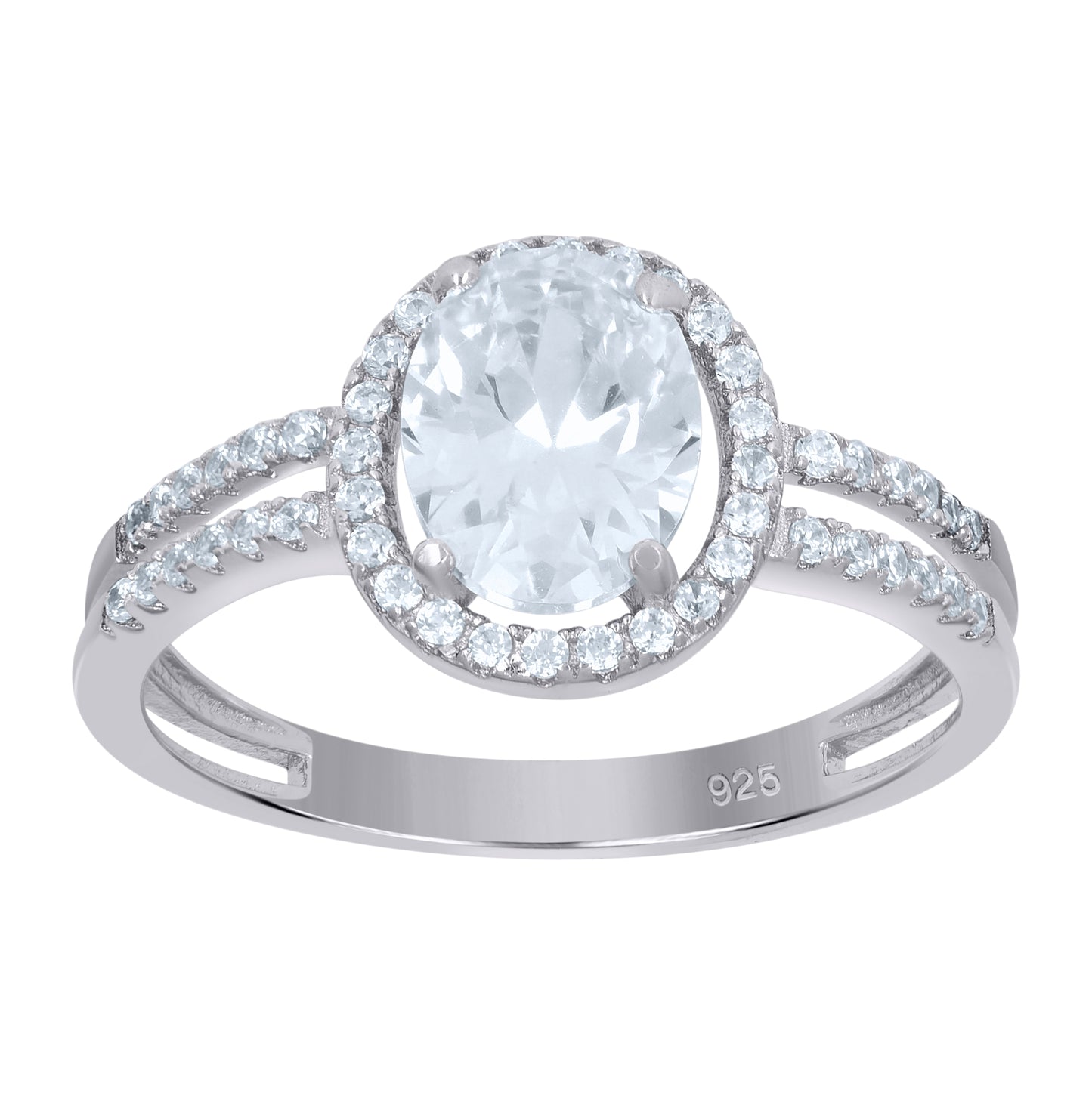 Sterling Silver Womens Oval Round Cubic-Zirconia Oval Head Fashion Bridal Anniversary Wedding Engagement Band Ring