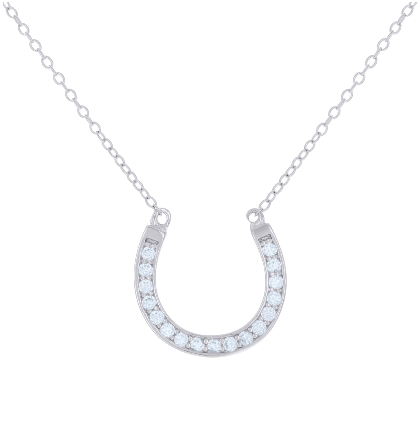 Sterling Silver Womens Cubic-Zirconia Horse Shoe Good Luck Necklace