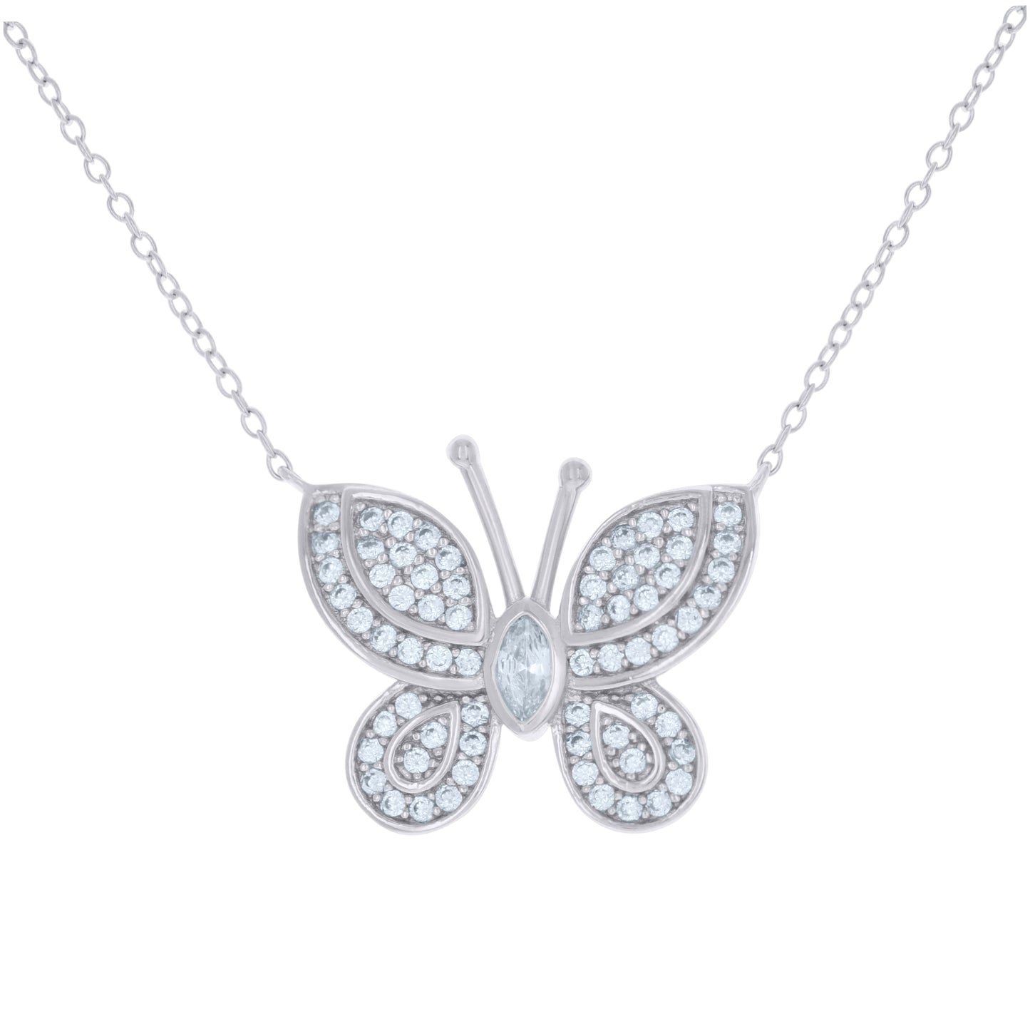 Sterling Silver Womens Cubic-Zirconia Butterfly Fashion Charm Necklace