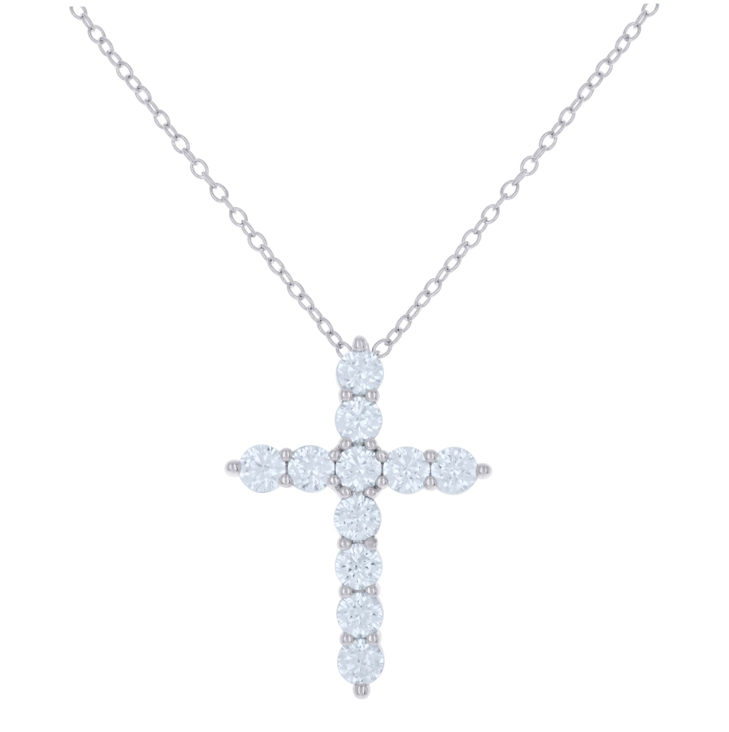Sterling Silver Womens Cubic-Zirconia Cross Religious Charm Necklace