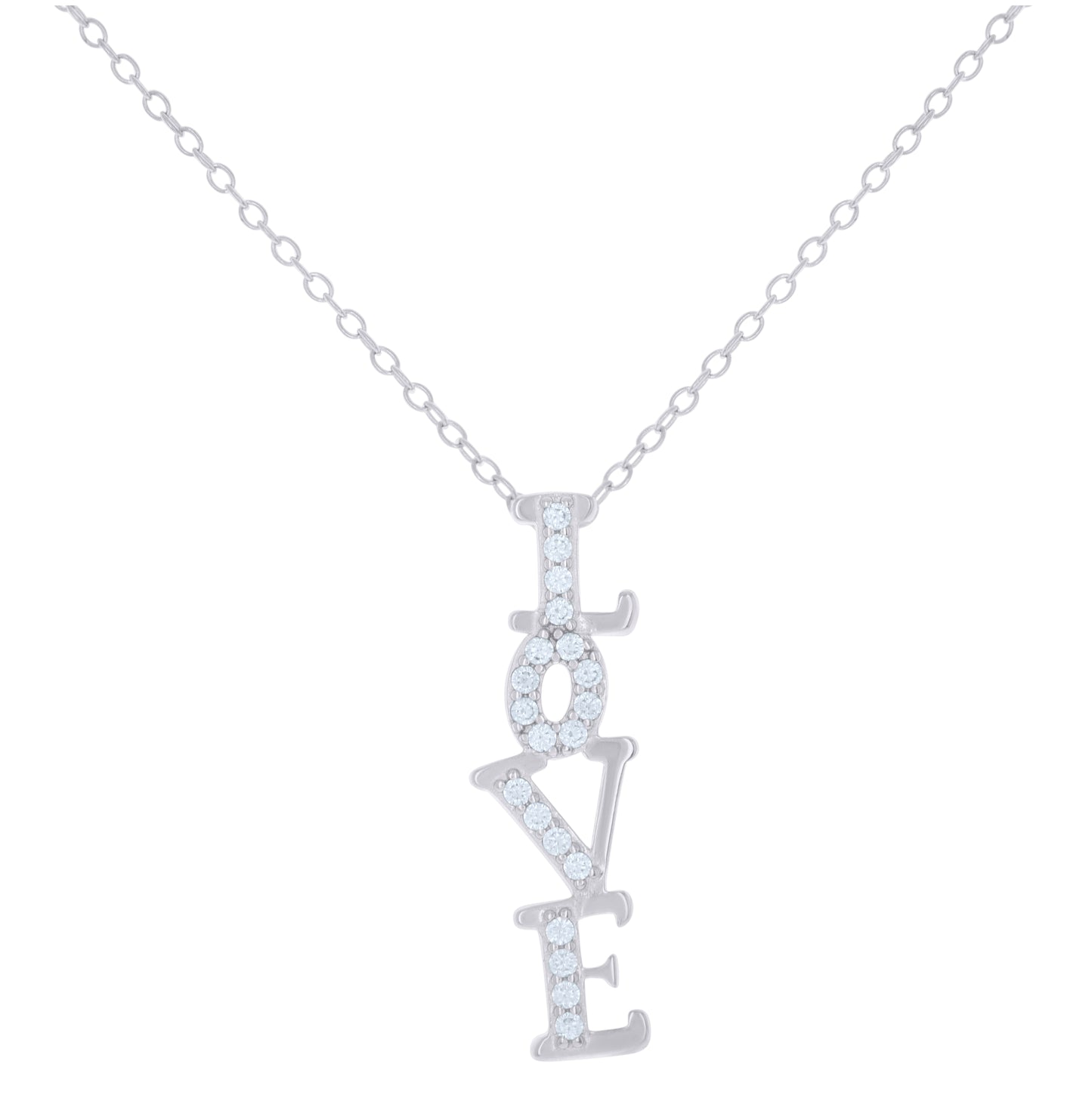 Sterling Silver Womens Cubic-Zirconia LOVE Charm Necklace