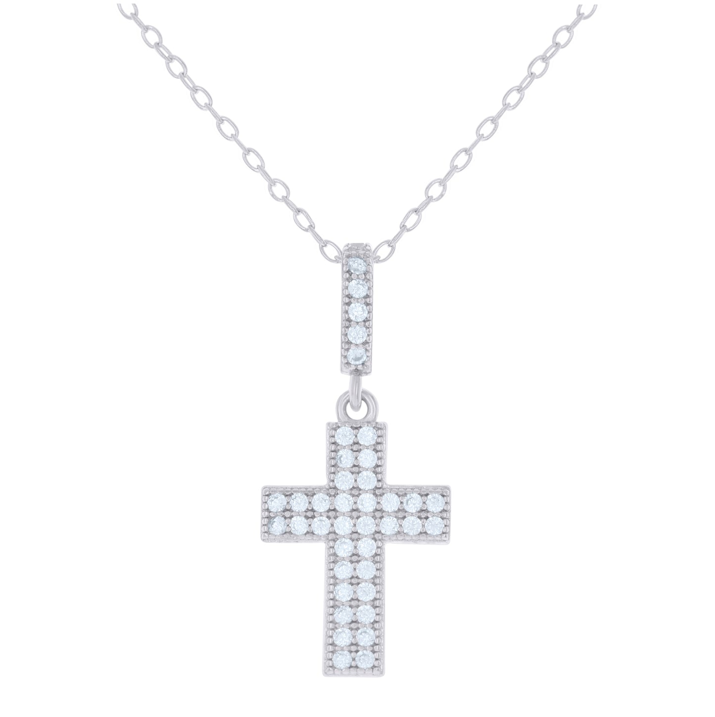 Sterling Silver Womens Cubic-Zirconia Cross Religious Charm Necklace