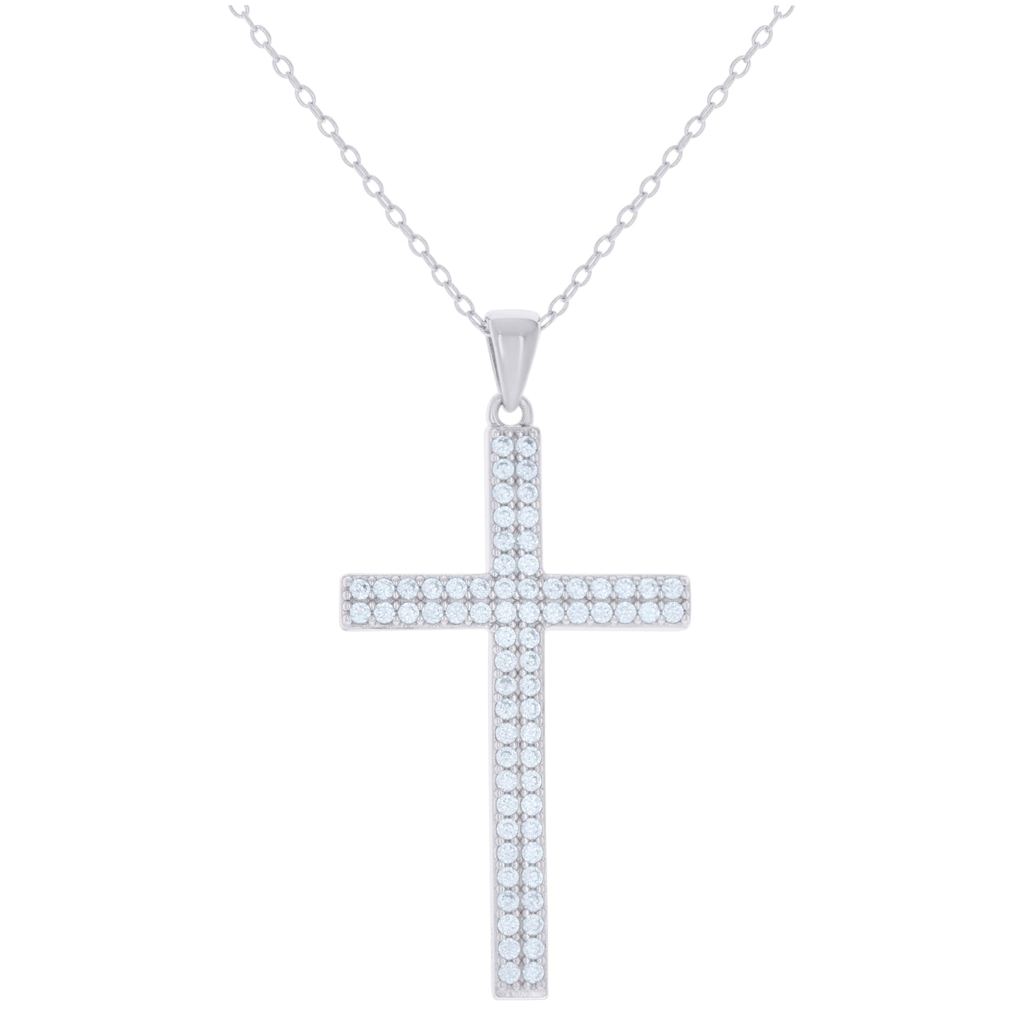 Sterling Silver Womens Cubic-Zirconia Cross Religious Charm Necklace