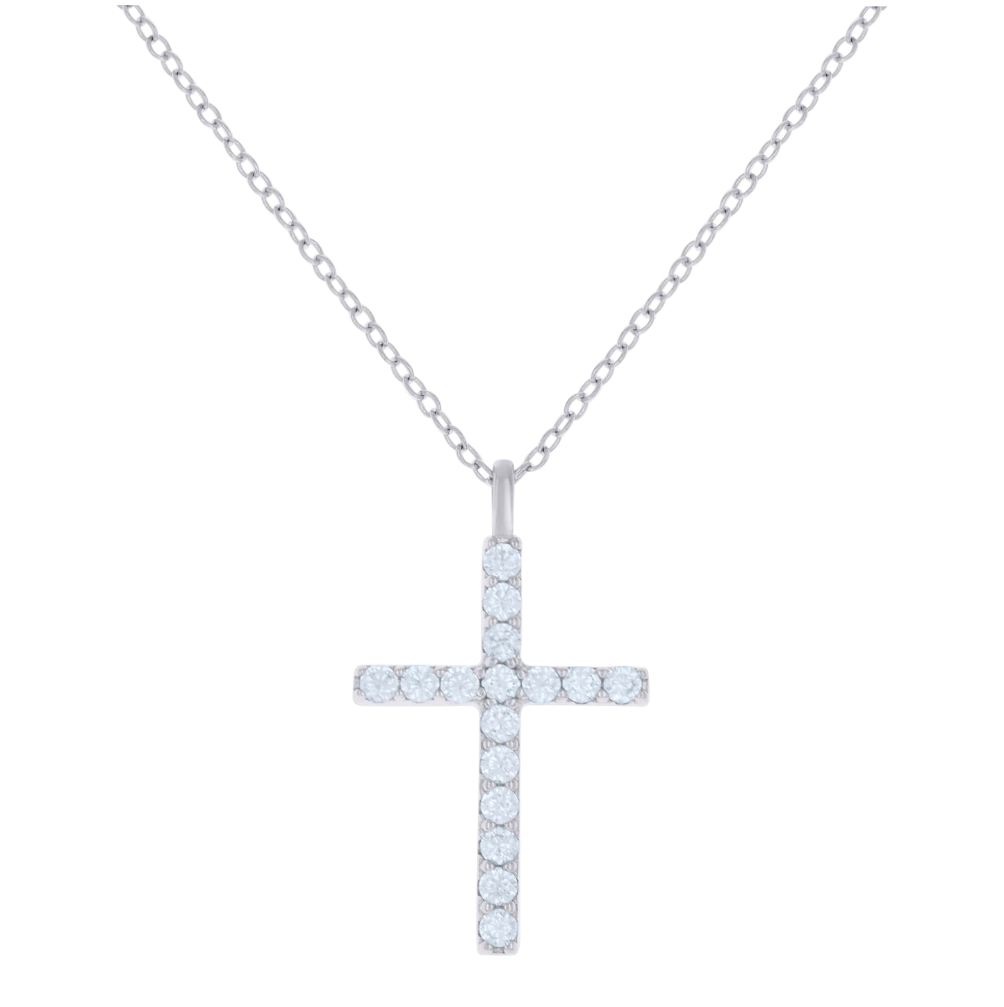 Sterling Silver Womens Cubic-Zirconia Cross Religious Charm Necklace
