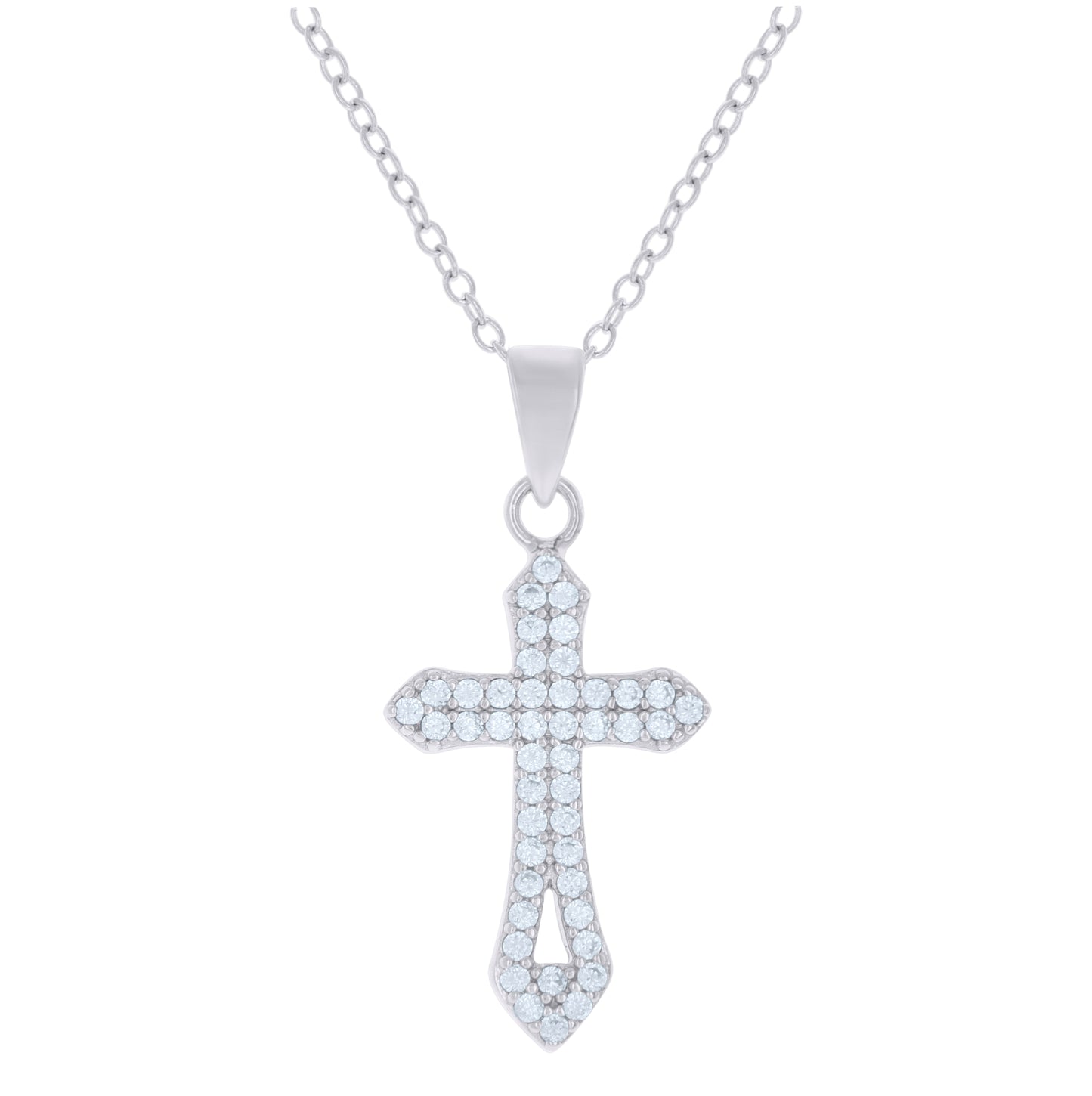 Sterling Silver Womens Cubic-Zirconia Cross Religious Charm Necklace