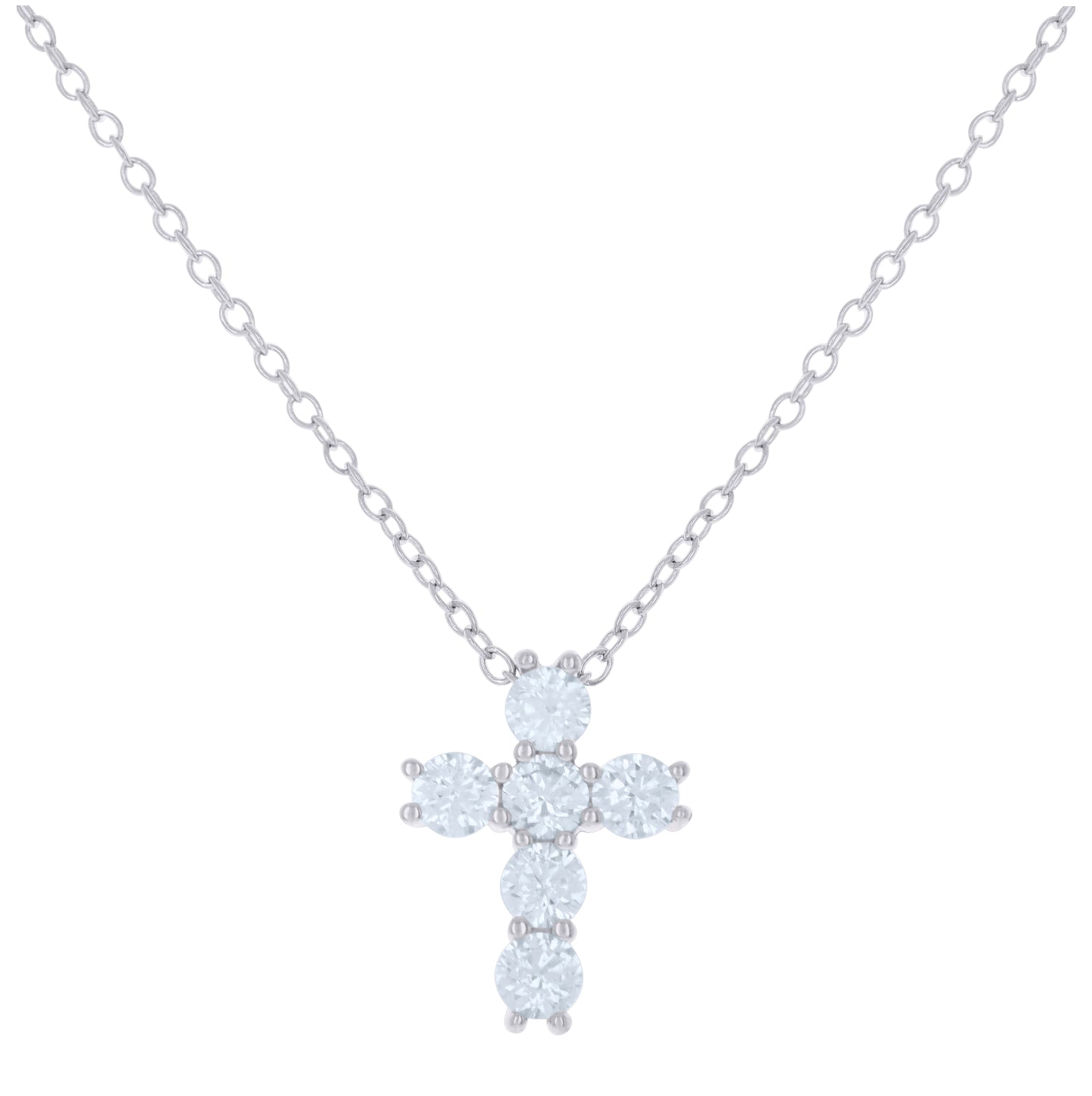 Sterling Silver Womens Cubic-Zirconia Cross Religious Charm Necklace