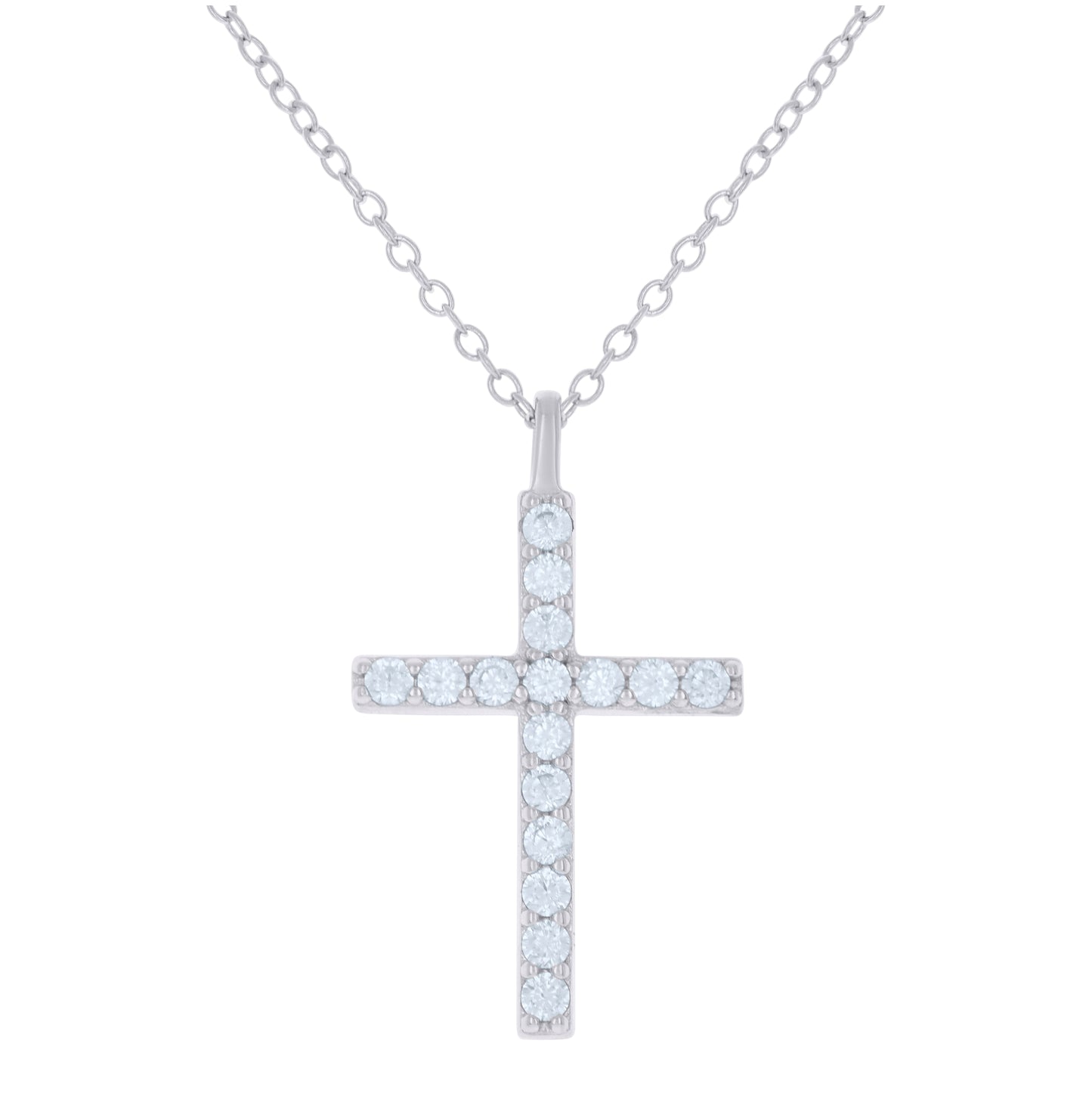 Sterling Silver Womens Cubic-Zirconia Cross Religious Charm Necklace