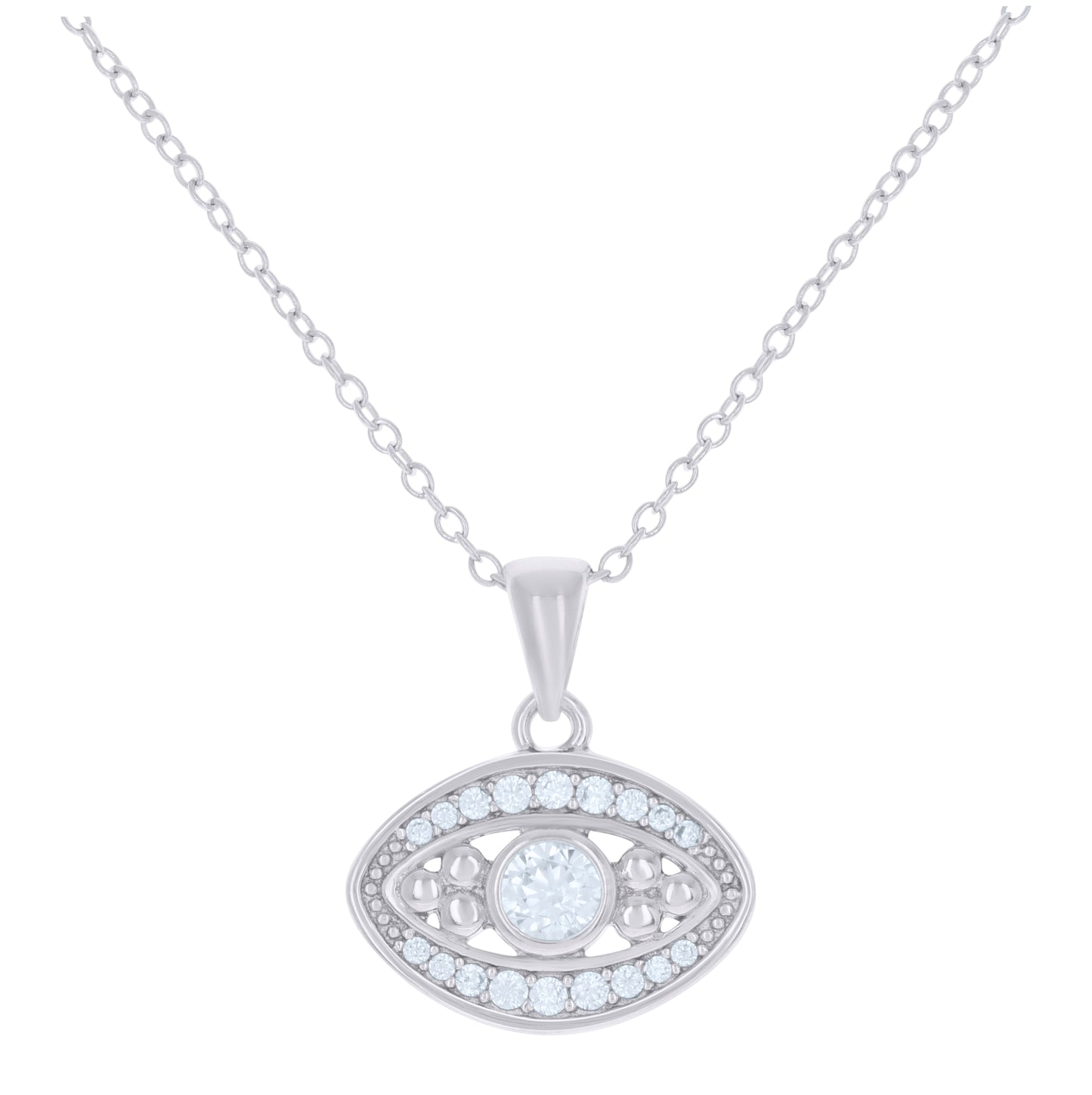 Sterling Silver Womens Cubic-Zirconia Evil Eye Good Luck Charm Necklace
