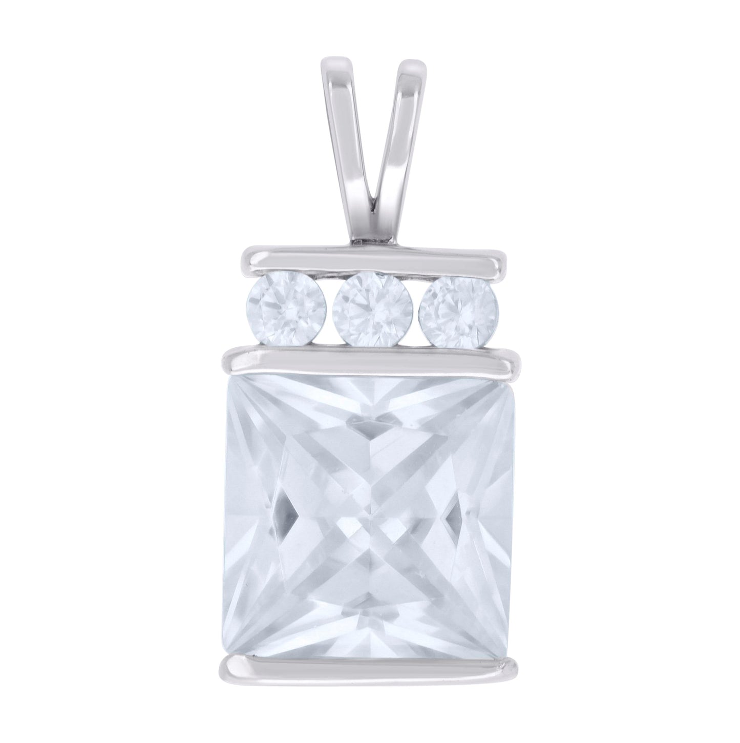 Sterling Silver Womens Princess-Cut Round Cubic-Zirconia Fashion Charm Pendant