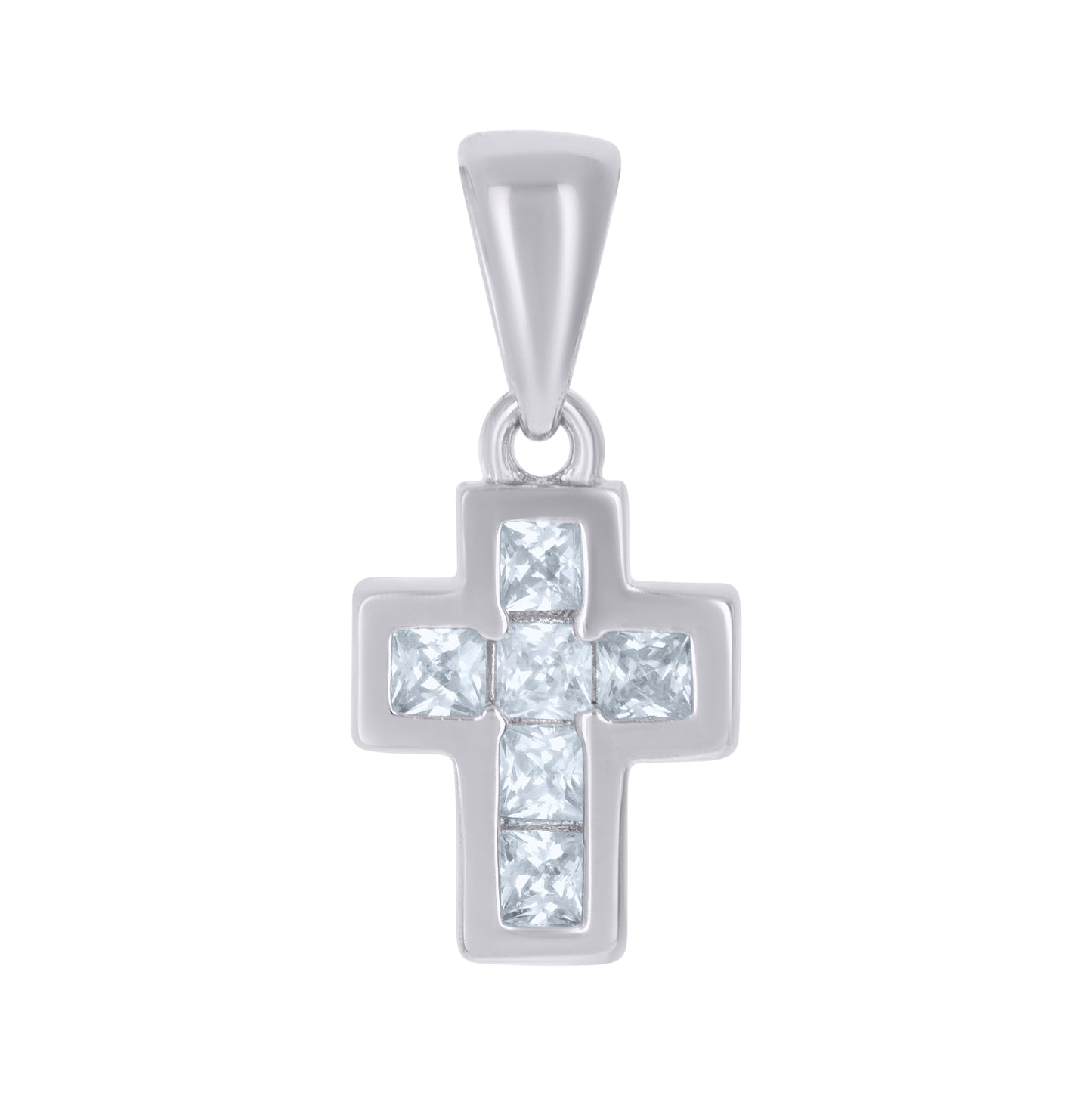 Sterling Silver Womens Princess-Cut Cubic-Zirconia Cross Religious Charm Pendant