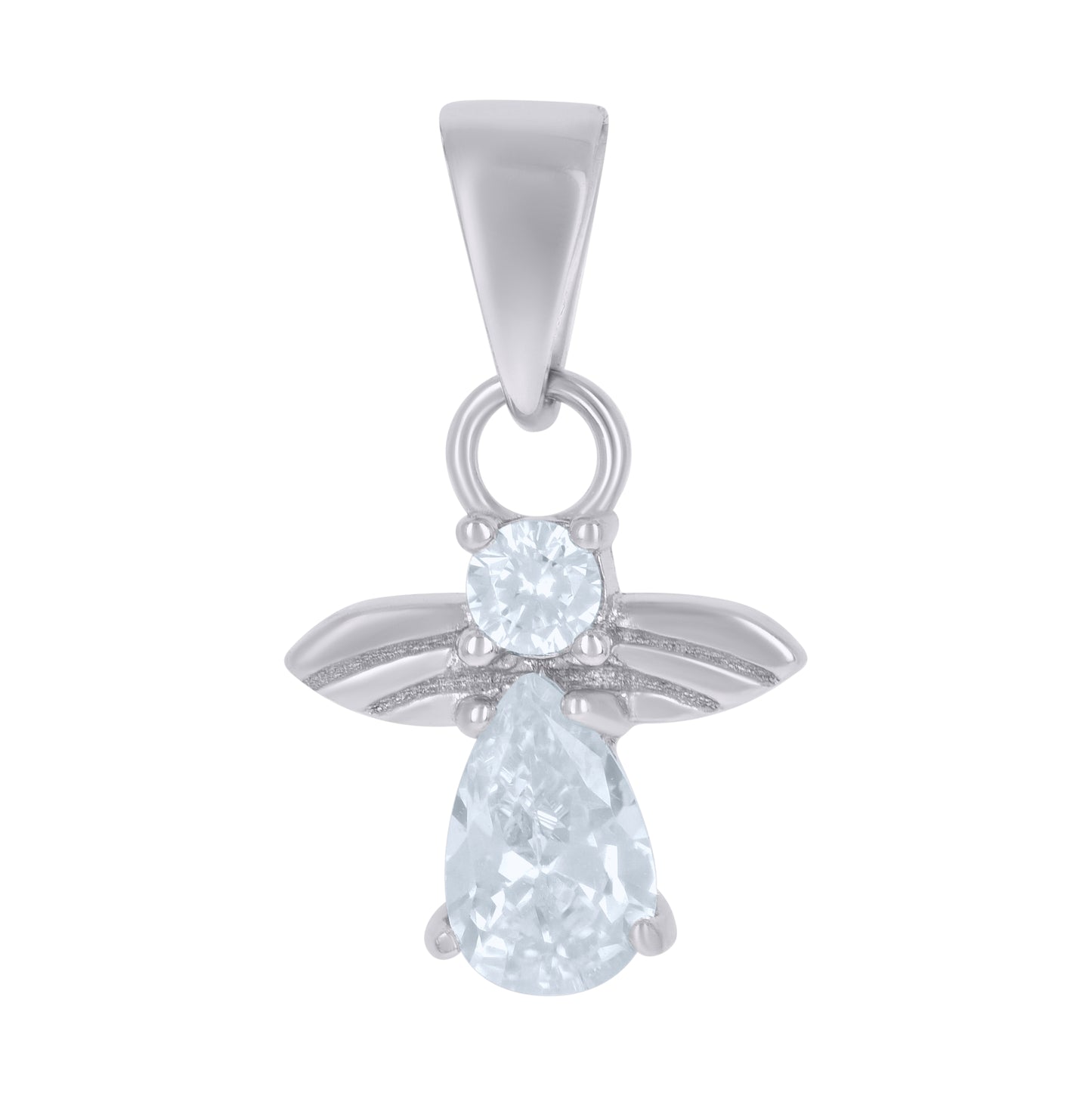 Sterling Silver Womens Pear Round Cubic-Zirconia Angel Religious Charm Pendant