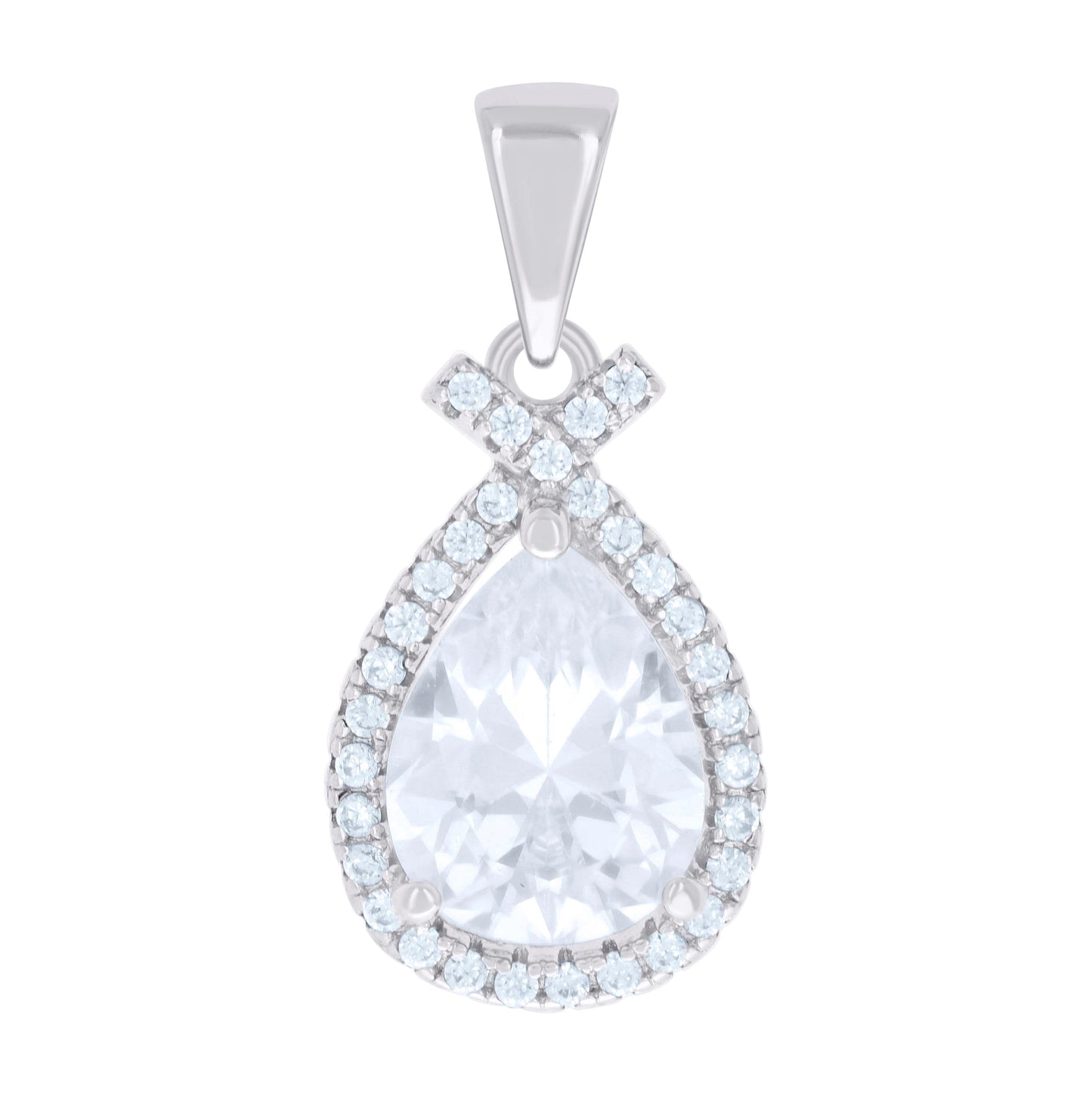 Sterling Silver Womens Pear Round Cubic-Zirconia Fashion Charm Pendant