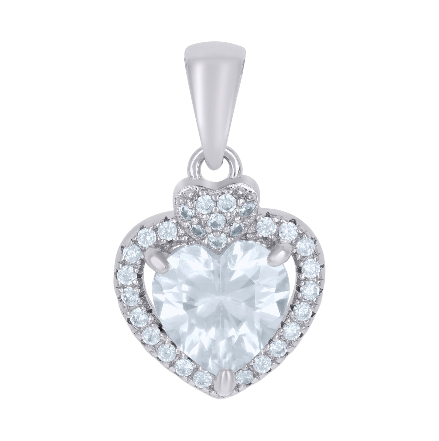Sterling Silver Womens Heart Round Cubic-Zirconia Heart Charm Pendant