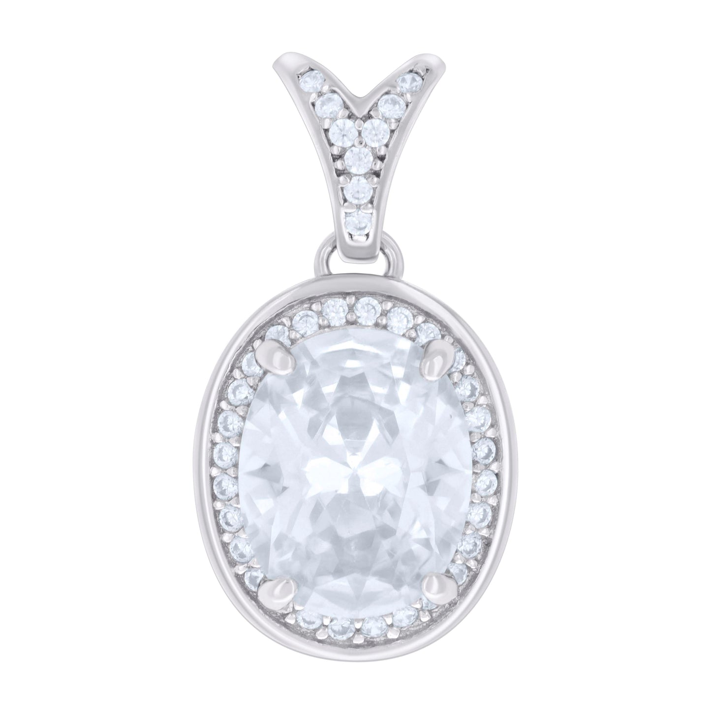 Sterling Silver Womens Oval Round Cubic-Zirconia Fashion Charm Pendant