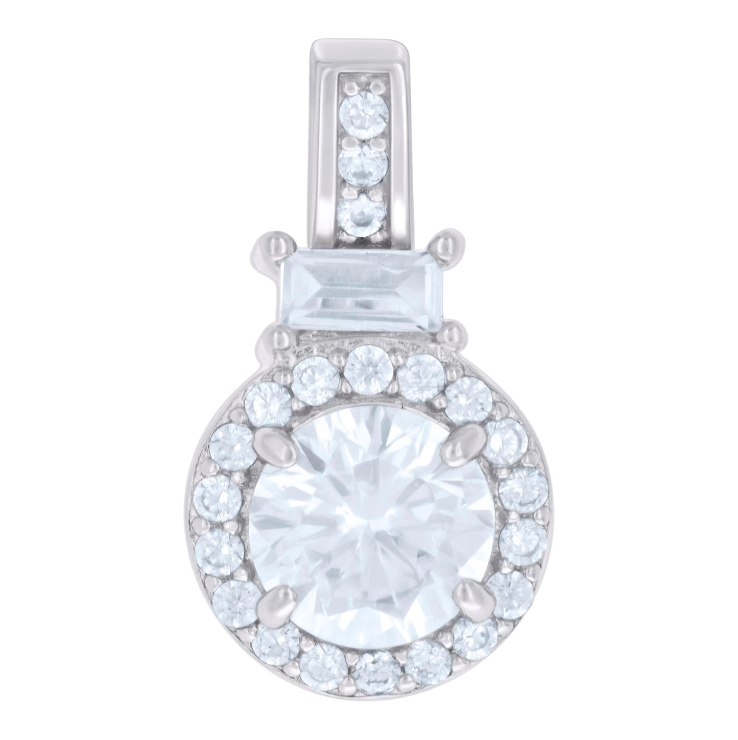 Sterling Silver Womens Emerald-Cut Round Cubic-Zirconia Fashion Charm Pendant