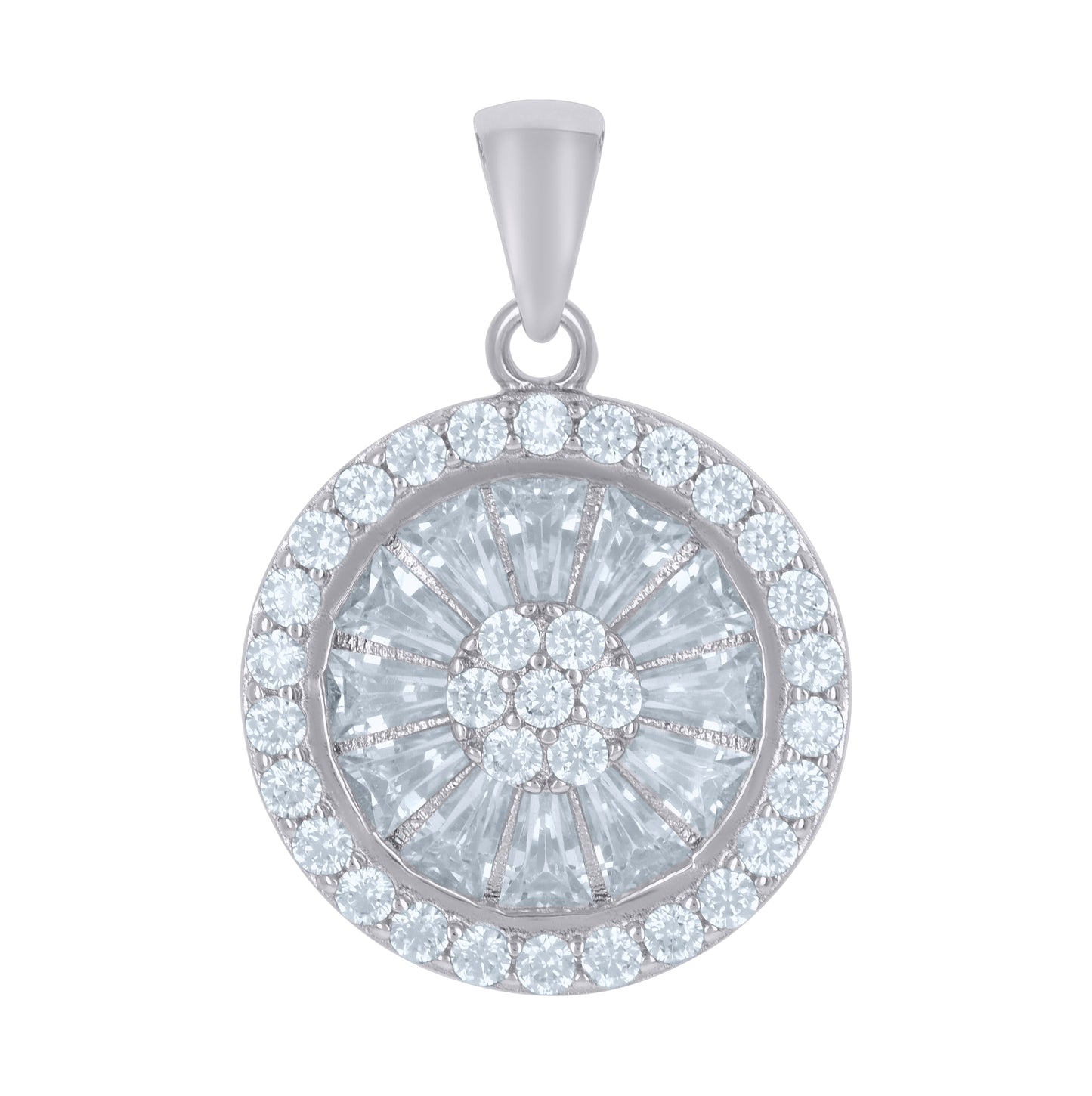 Sterling Silver Womens Baguette Round Cubic-Zirconia Fashion Charm Pendant