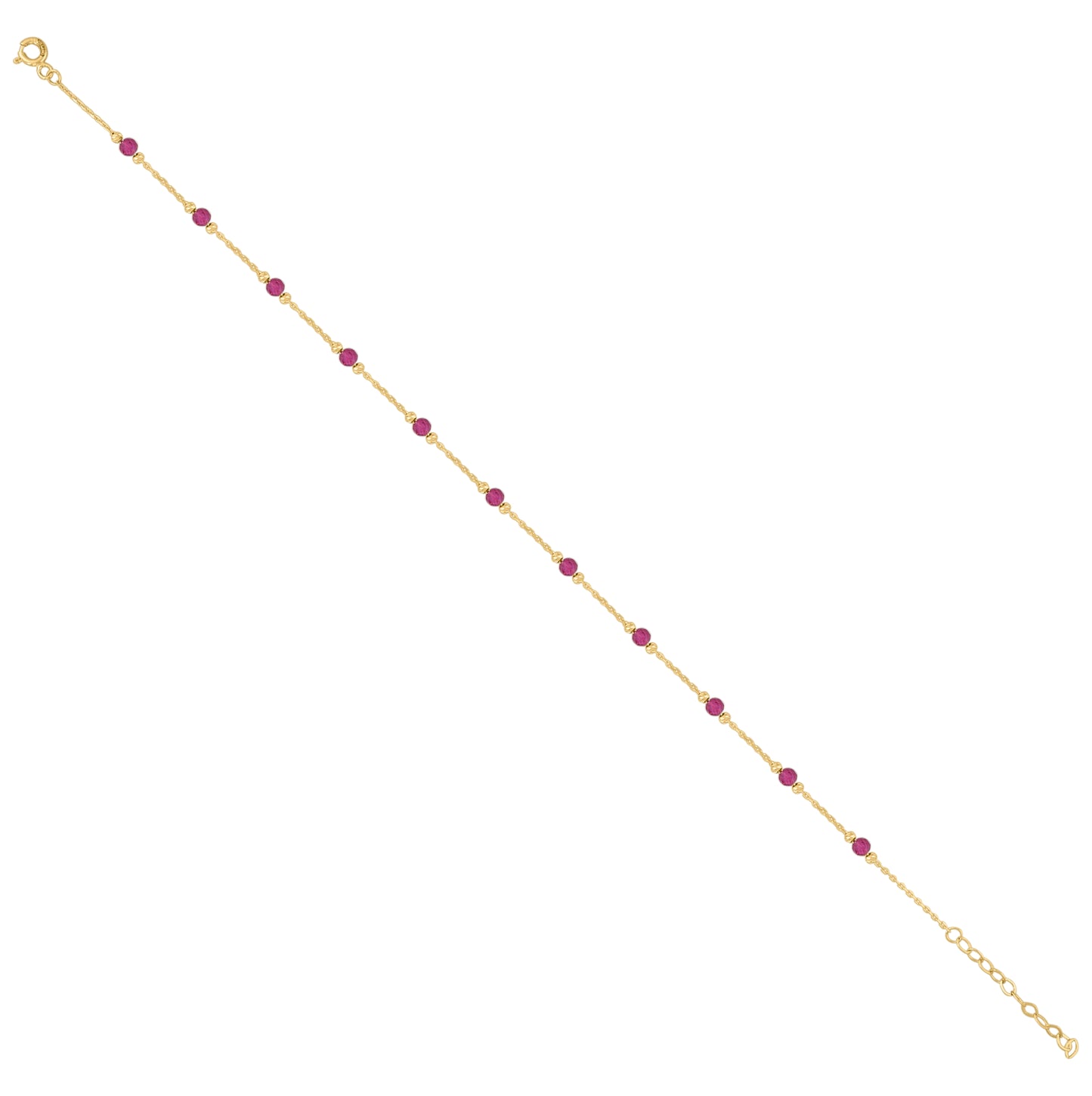 14K Yellow Gold Womens Pink Cubic Zirconia Chain Anklet Size 10 Inches