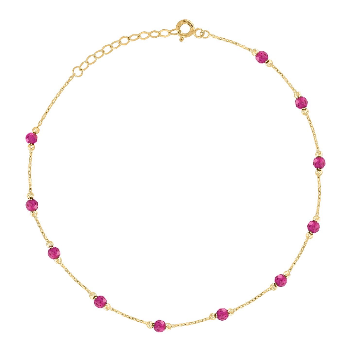 14K Yellow Gold Womens Pink Cubic Zirconia Chain Anklet Size 10 Inches