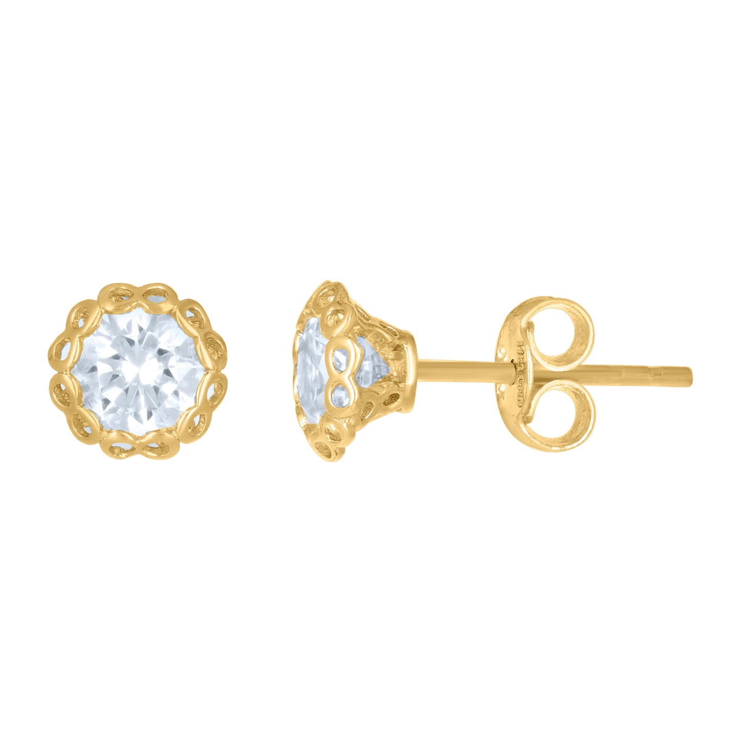 14K Yellow Gold Womens Cubic-Zirconia 6mm Flower Stud Earrings