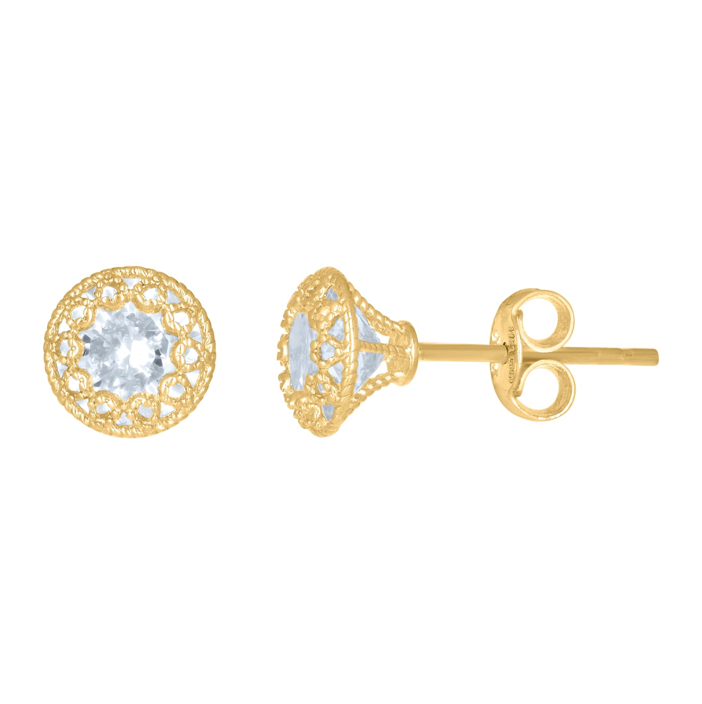 14K Yellow Gold Womens Cubic-Zirconia 7mm Fashion Stud Earrings