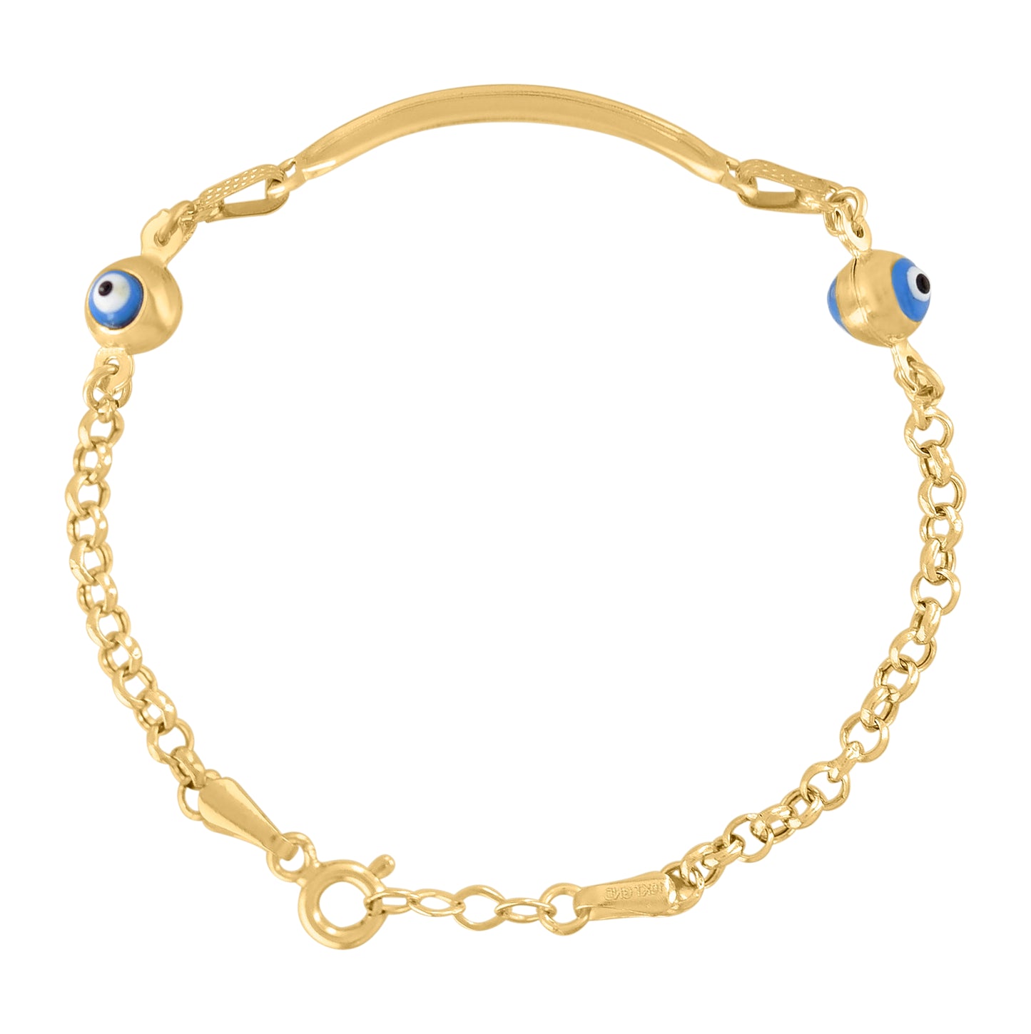 10K Yellow Gold Womens Blue Enamel Evil Eye Good Luck ID Bracelet Size 6 Inches