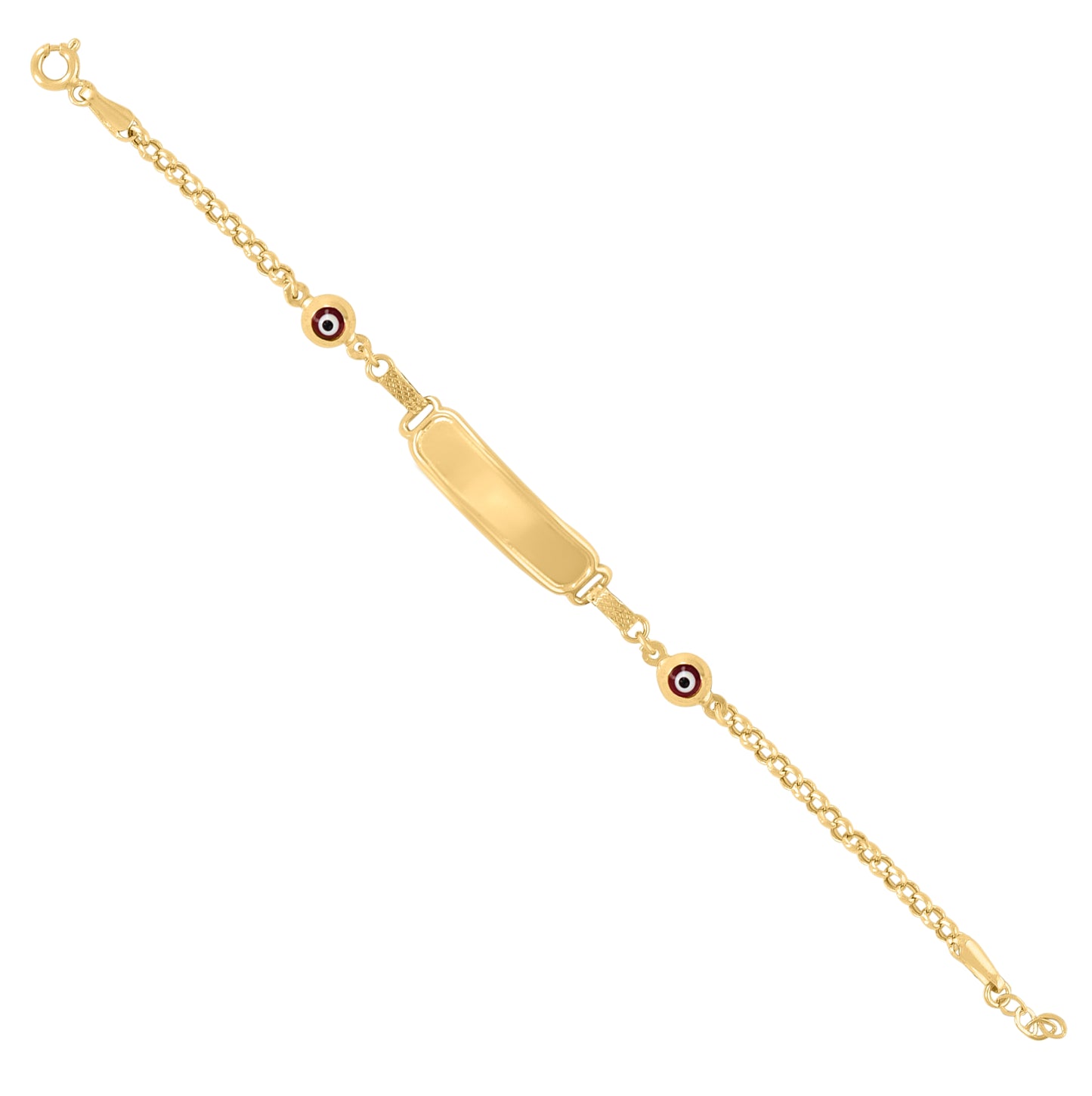 10K Yellow Gold Womens Red Enamel Evil Eye Good Luck ID Bracelet Size 6 Inches