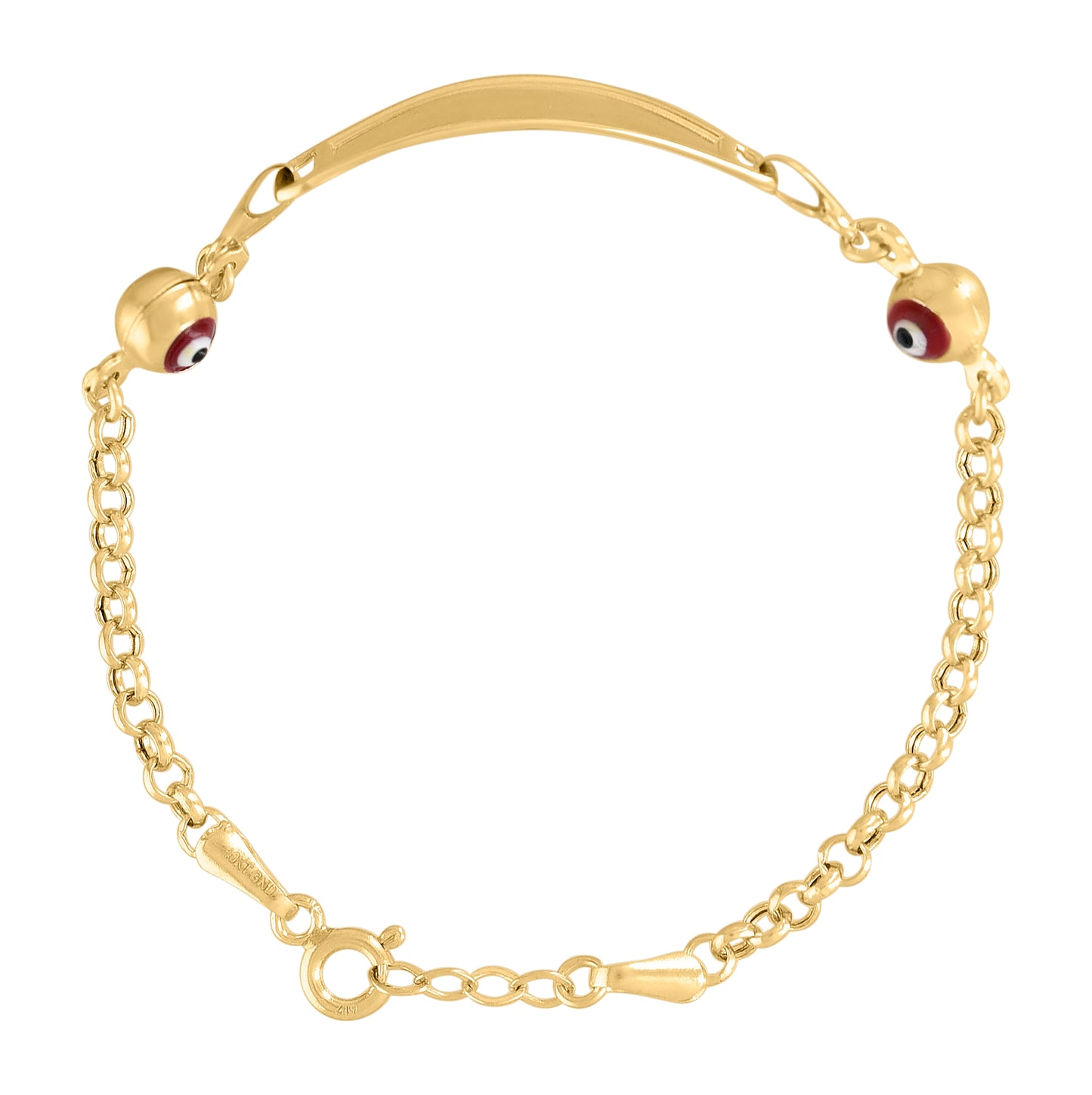 10K Yellow Gold Womens Red Enamel Evil Eye Good Luck ID Bracelet Size 6 Inches