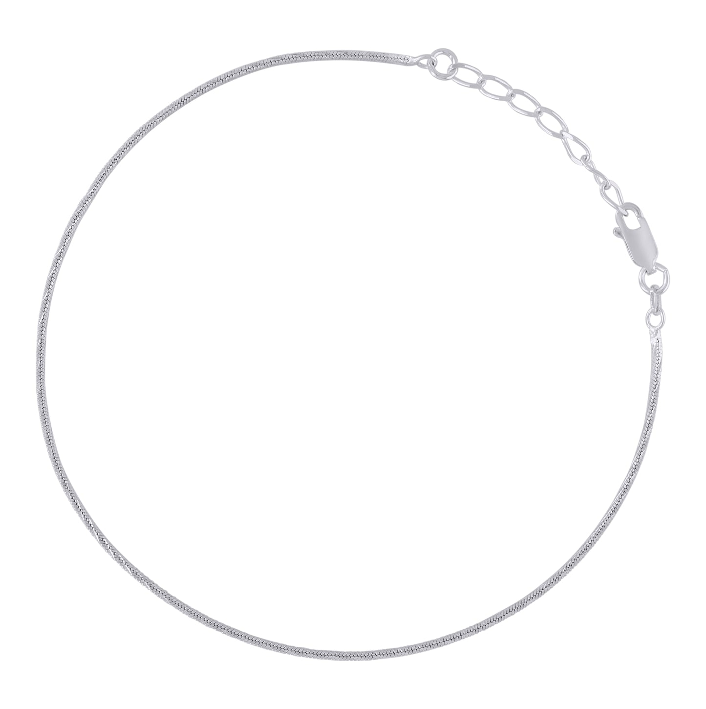 Sterling Silver Rhodium Plated Womens Snake Chain Anklet 0.9 mm Size 10 Inches