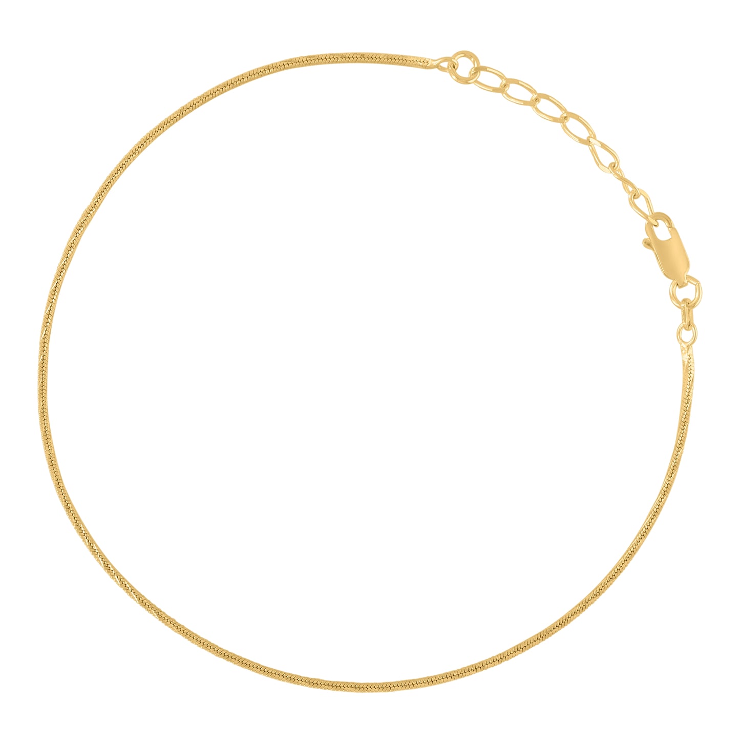 Sterling Silver Yellow-Tone Womens Snake Chain Anklet 0.9 mm Size 10 Inches