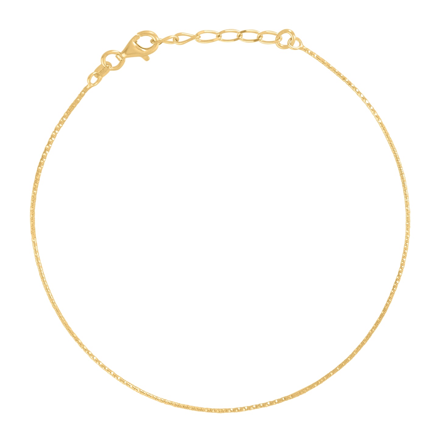 Sterling Silver Yellow-Tone Womens Fancy Chain Anklet 0.9 mm Size 10 Inches
