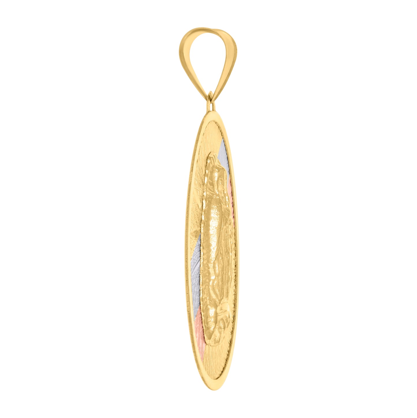 10K Tri-Color Gold Mens Guadalupe Religious Oval Medallion Charm Pendant
