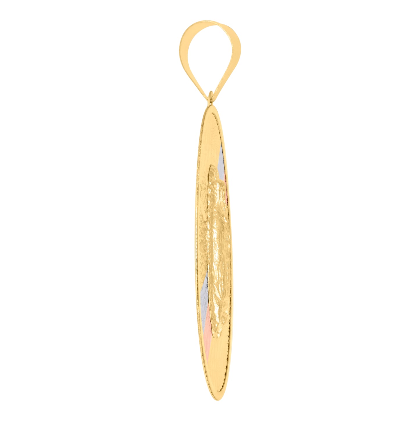 10K Tri-Color Gold Mens Guadalupe Religious Oval Medallion Charm Pendant