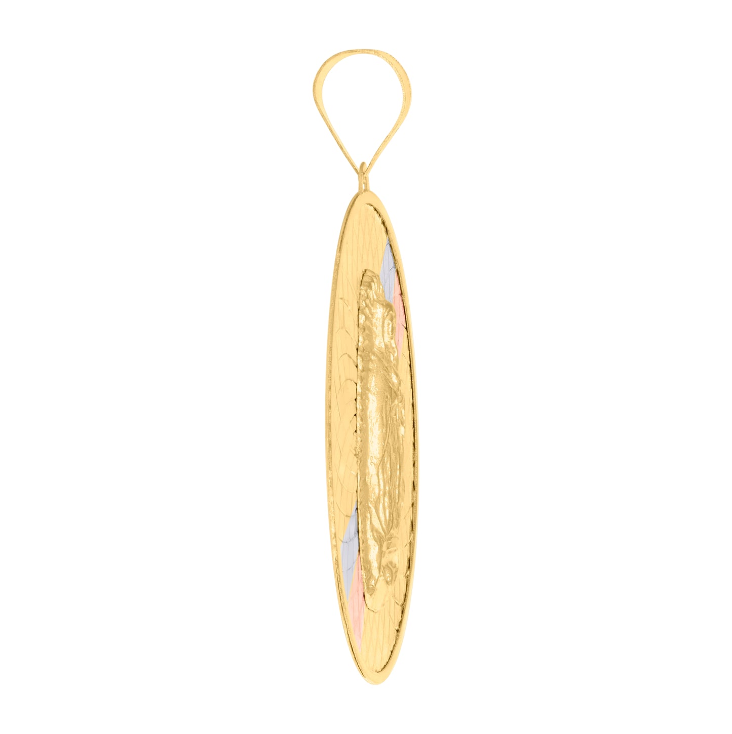 10K Tri-Color Gold Mens Guadalupe Religious Round Medallion Charm Pendant