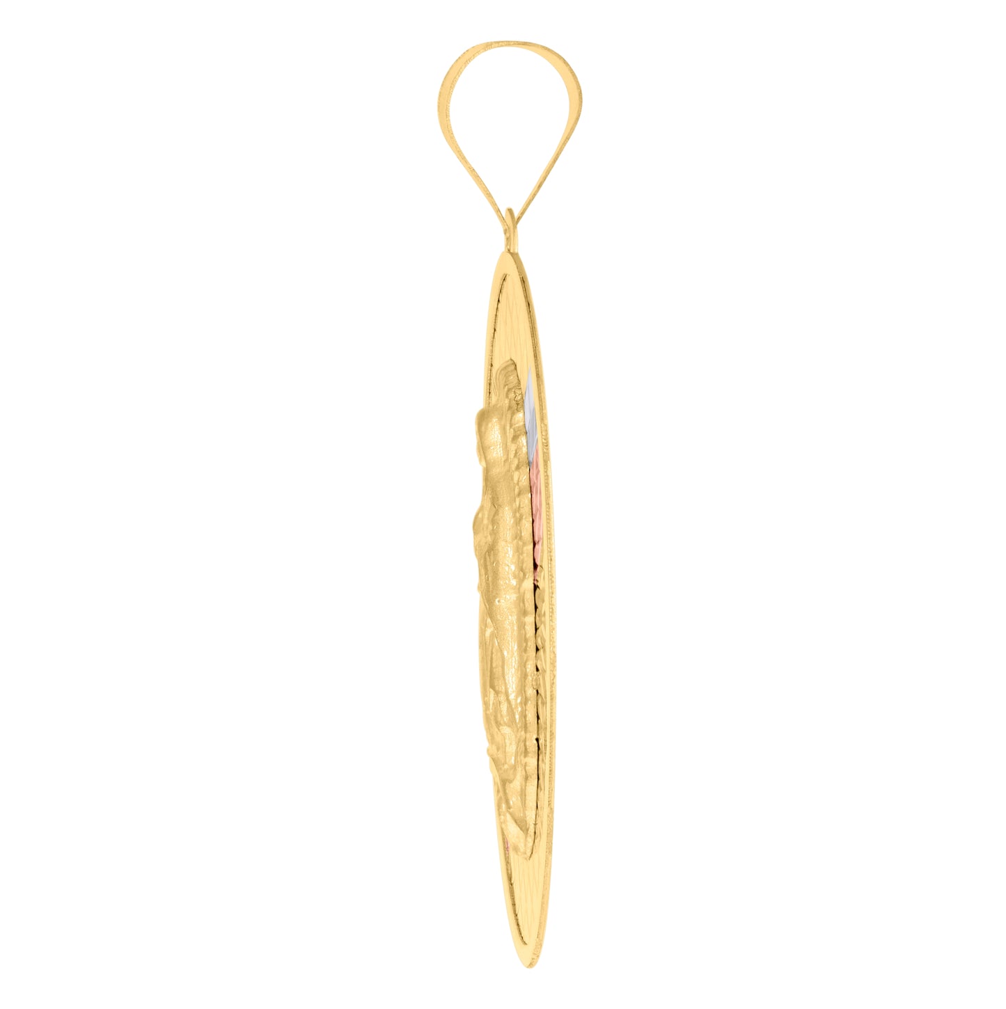 10K Tri-Color Gold Mens Guadalupe Religious Oval Medallion Charm Pendant