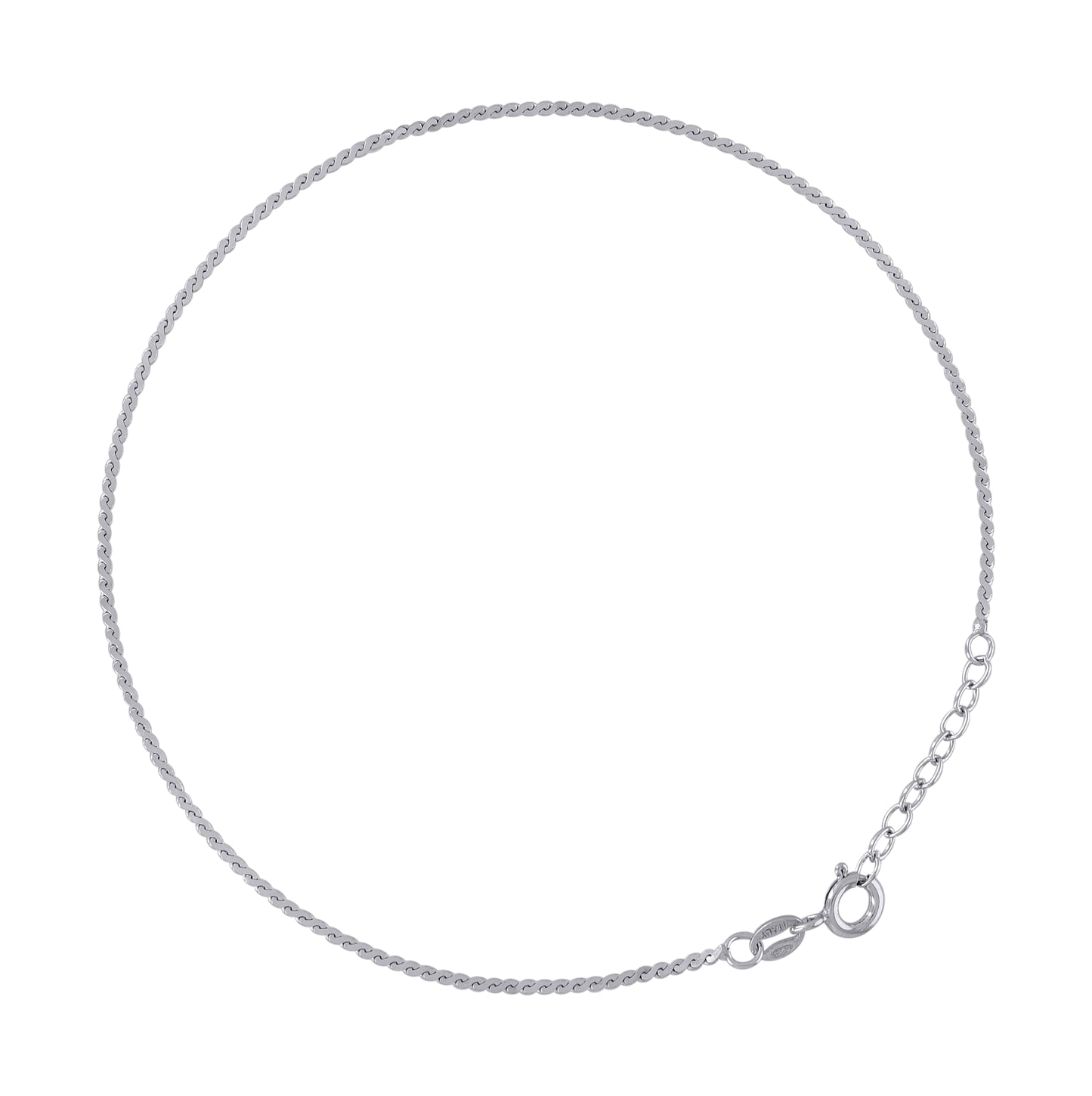 Sterling Silver Rhodium Plated Womens Fancy Chain Anklet 1.2 mm Size 10 Inches