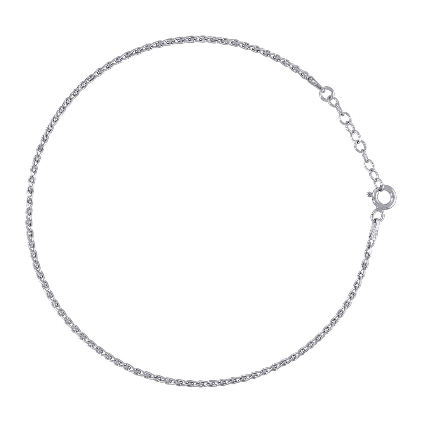 Sterling Silver Rhodium Plated Womens Fancy Chain Anklet 1.4 mm Size 10 Inches