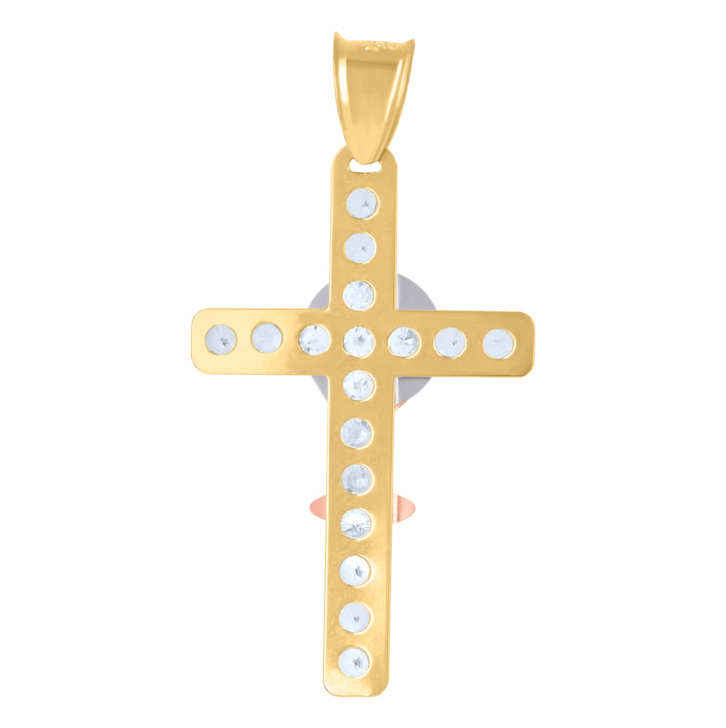 14K Tri-Color Gold Unisex Cubic-Zirconia First Communion Cross Ceremony Religious Charm Pendant