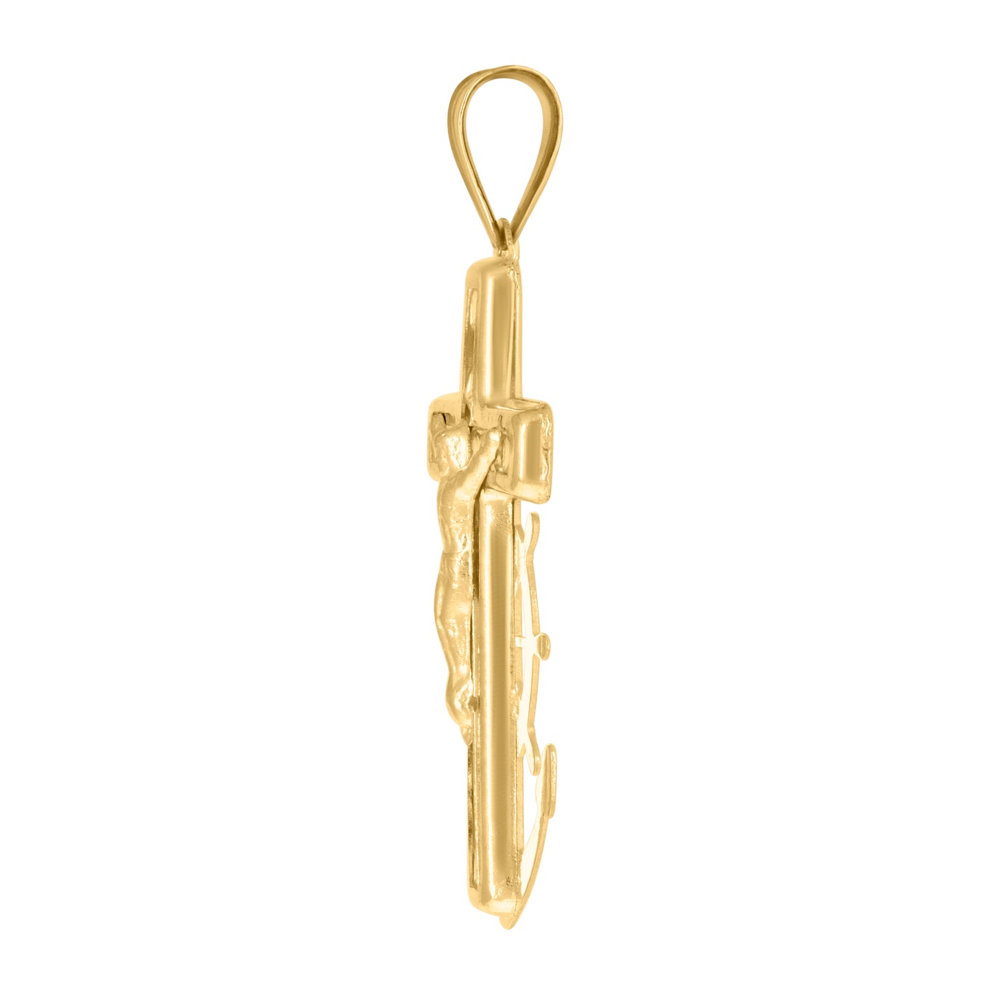 14K Yellow Gold Mens Cubic-Zirconia Anchor Crucifix Religious Charm Pendant