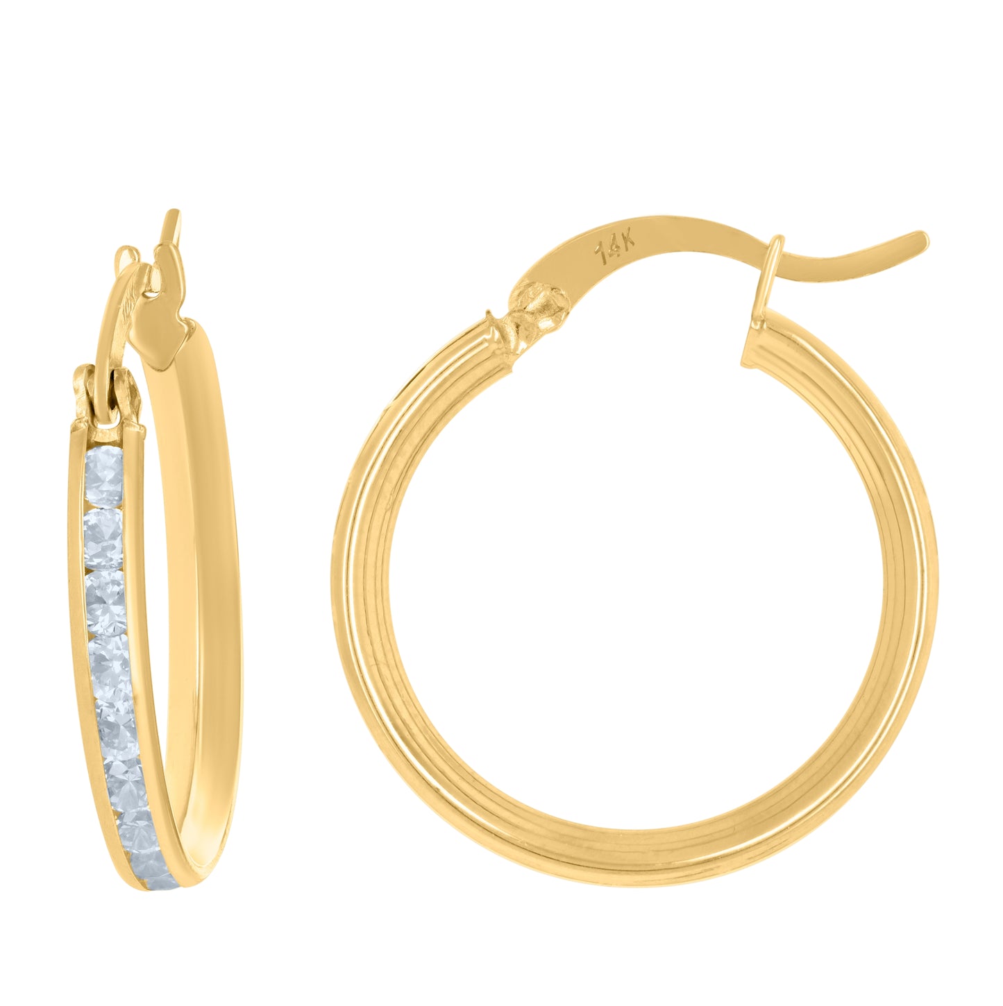 10K Yellow Gold Womens Cubic-Zirconia Round Tube Hoop Earrings