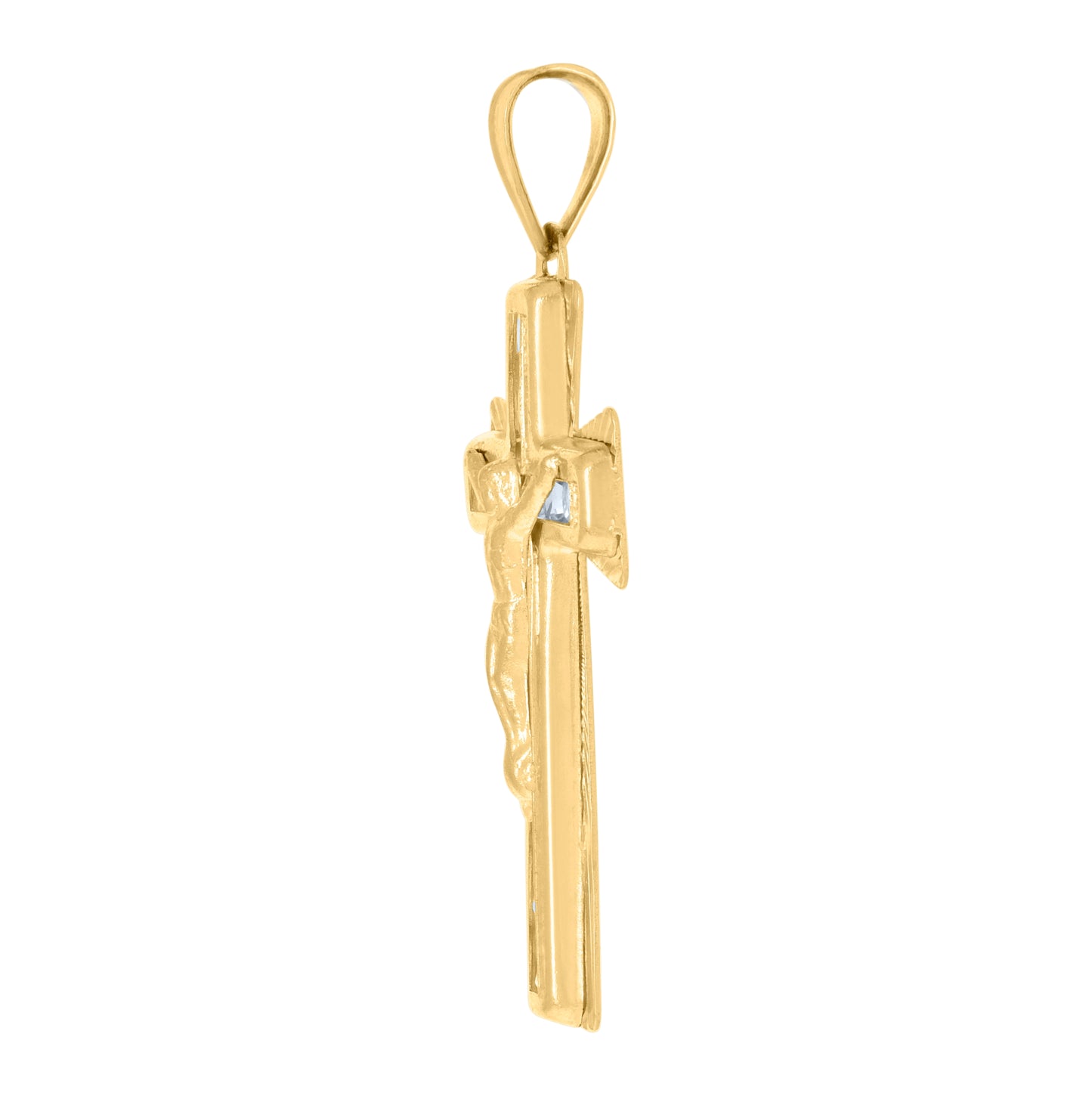 14K Yellow Gold Mens Cubic-Zirconia Crucifix Cross Religious Charm Pendant