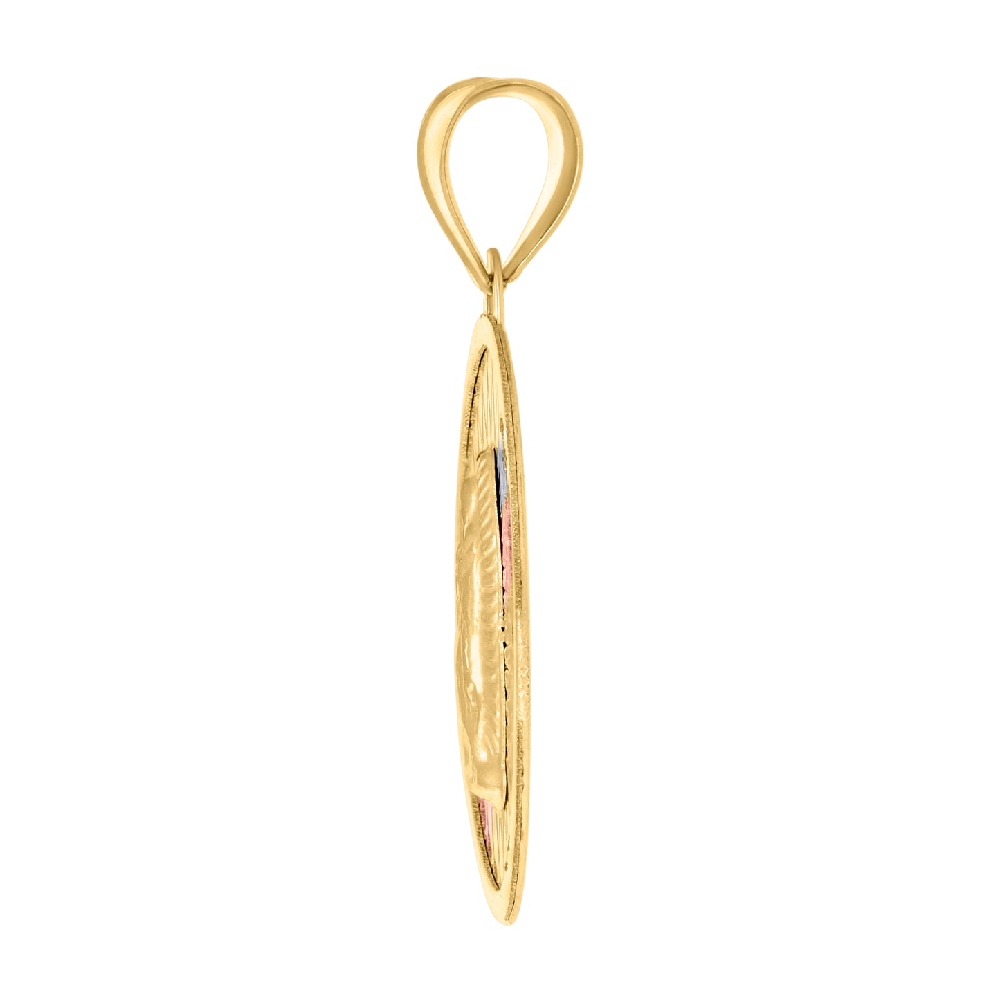 14K Tri-Color Gold Unisex Medallion Oval Guadalupe/Mother Marry Religious Charm Pendant