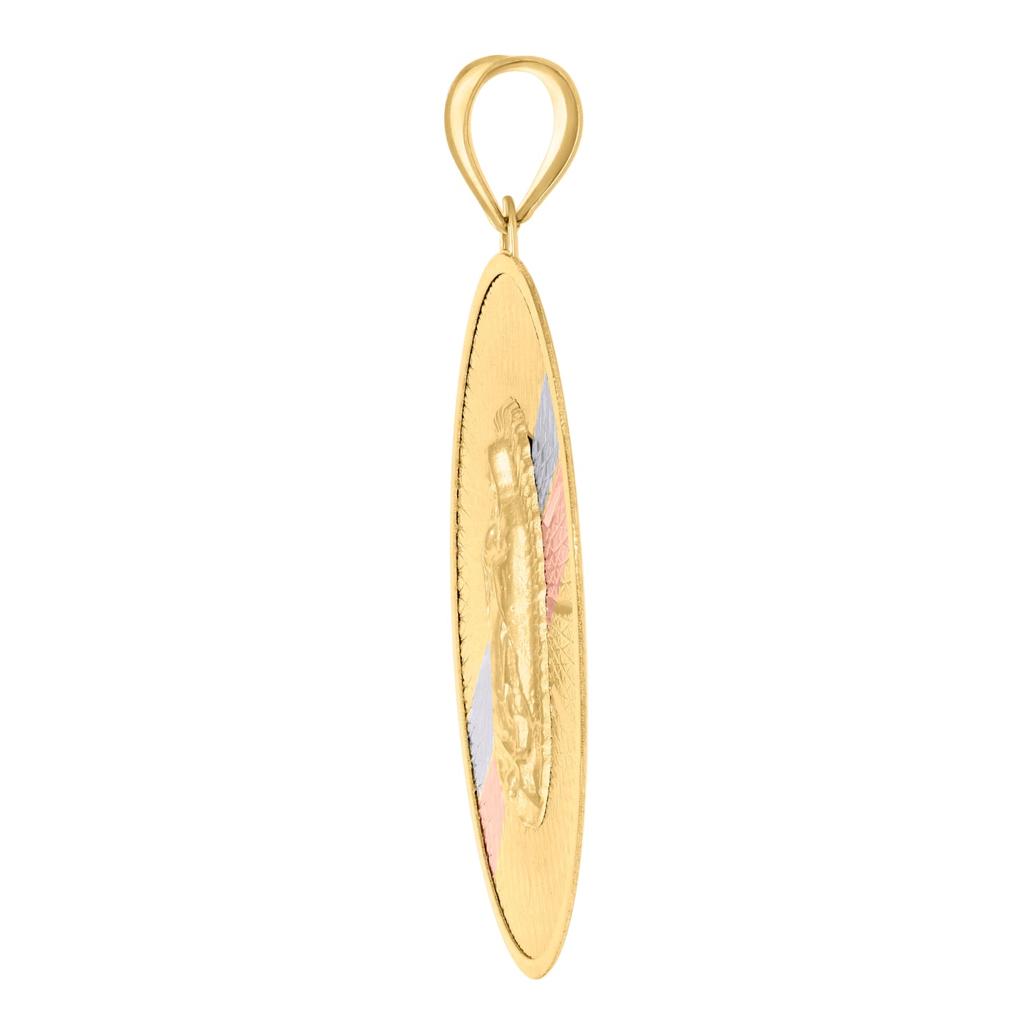 14K Tri-Color Gold Unisex Medallion Oval Guadalupe/Mother Marry Religious Charm Pendant