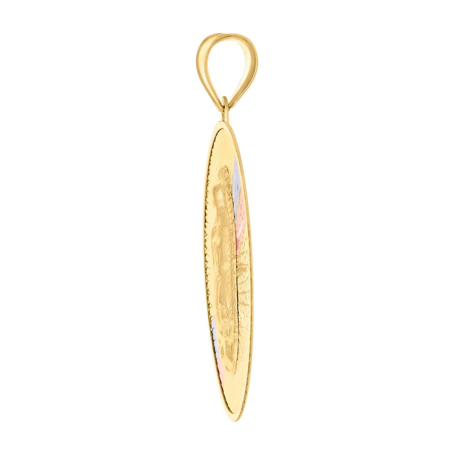 14K Tri-Color Gold Unisex Medallion Guadalupe/Mother Marry Religious Charm Pendant