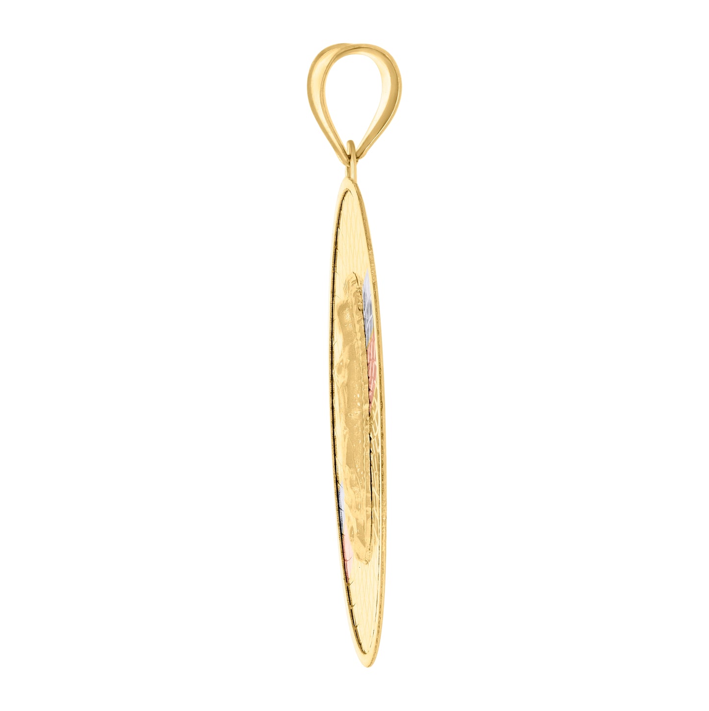 14K Tri-Color Gold Unisex Medallion Oval Guadalupe/Mother Marry Religious Charm Pendant