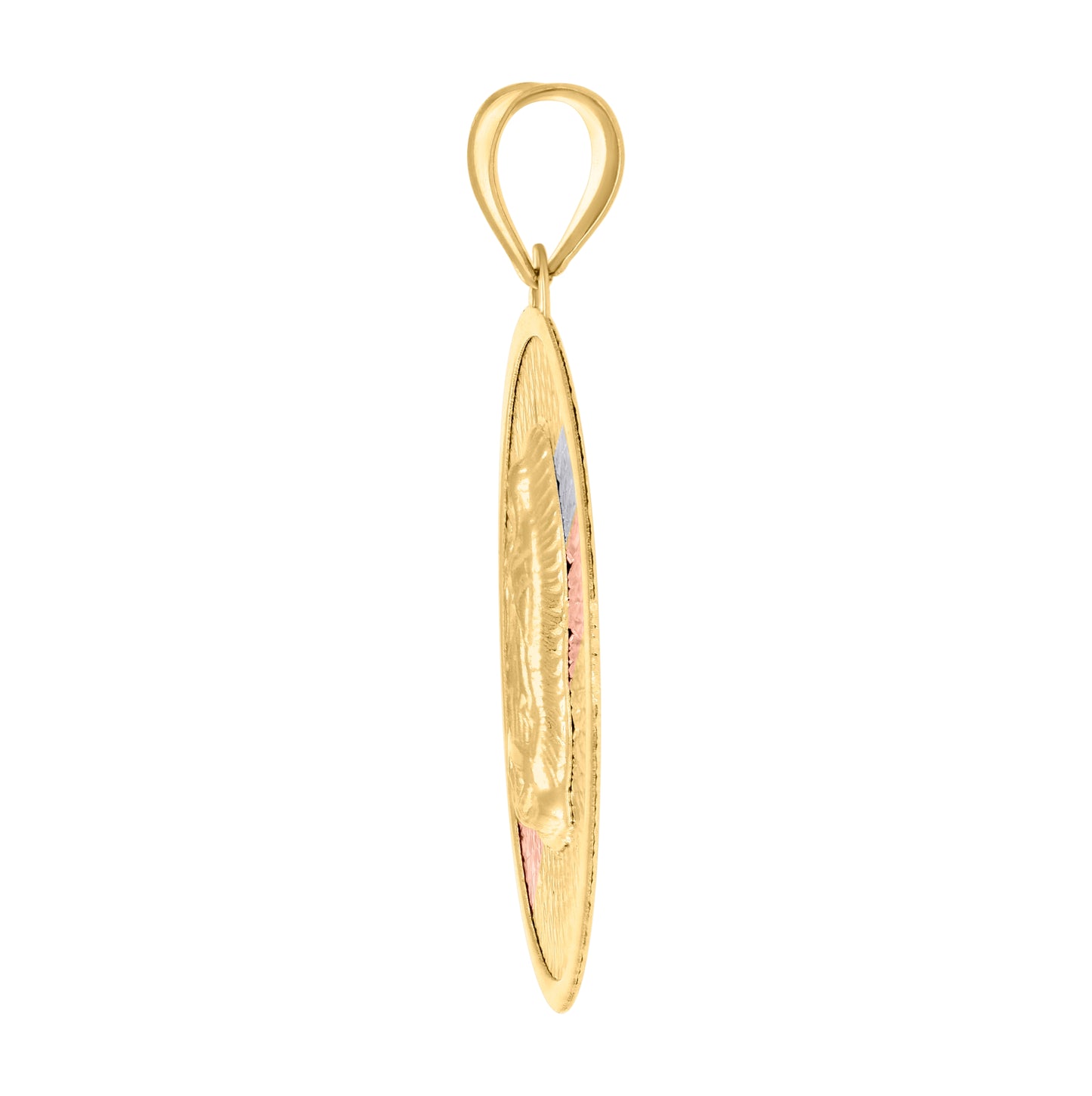 14K Tri-Color Gold Unisex Medallion Oval Guadalupe/Mother Marry Religious Charm Pendant