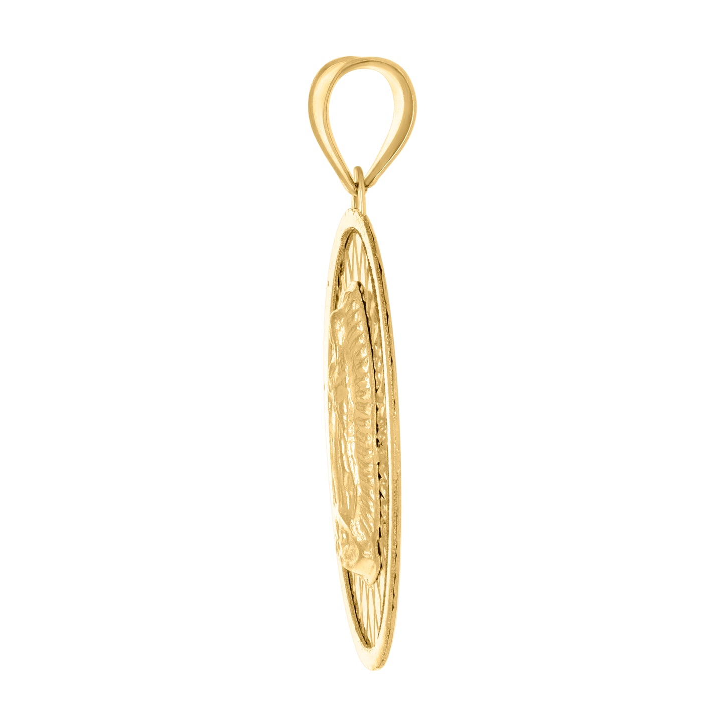 14K Tri-Color Gold Unisex Medallion Oval Guadalupe/Mother Marry Religious Charm Pendant