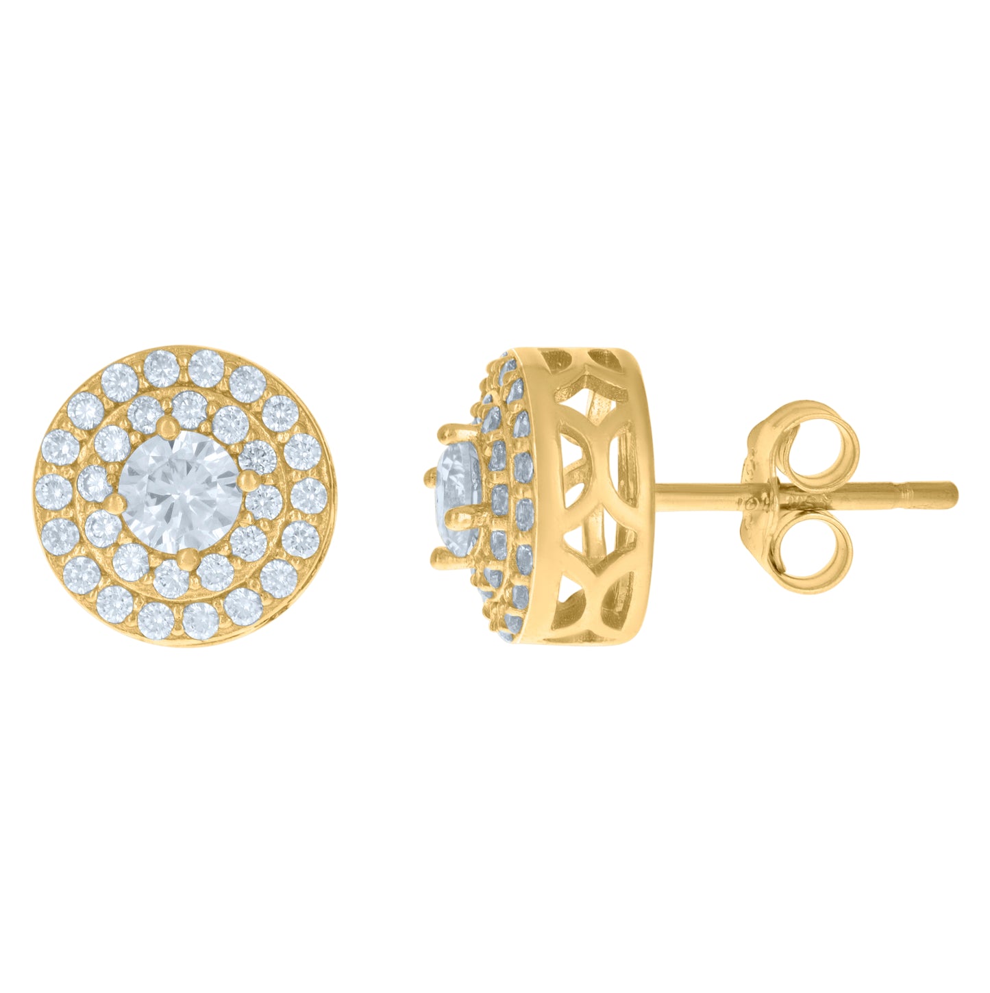 10K Yellow Gold Mens Cubic-Zirconia Round Fashion Stud Earrings